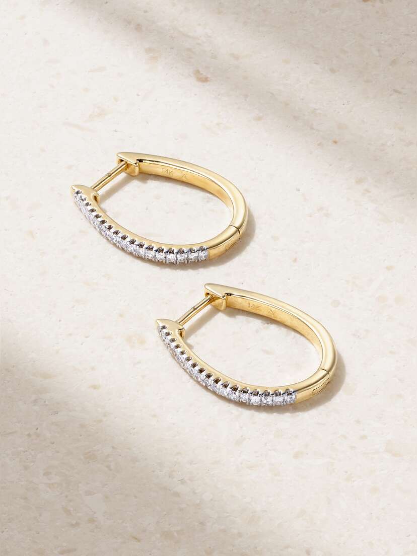 STONE AND STRAND Medium Oval 14-karat Gold Diamond Hoop Earrings