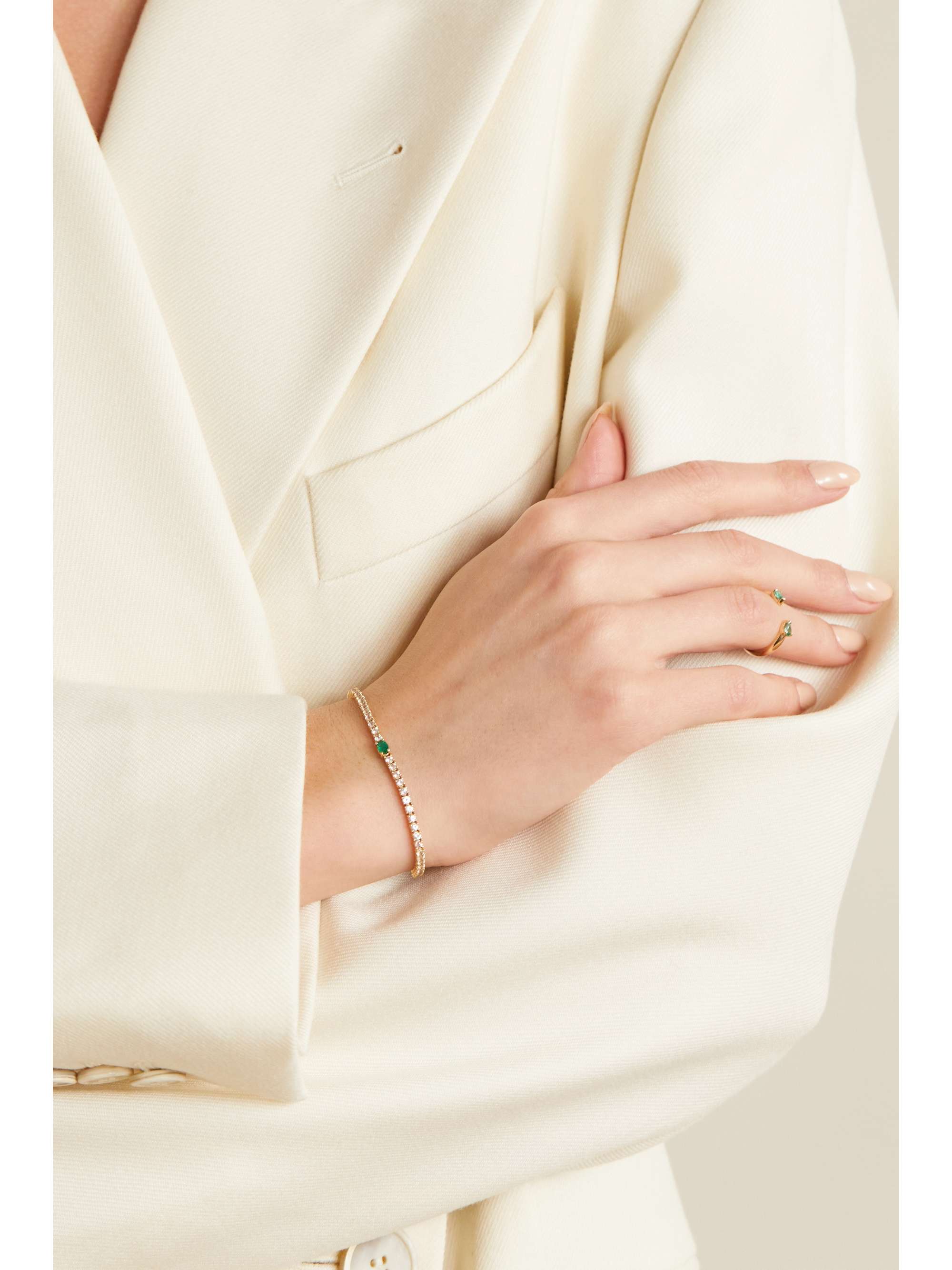 STONE AND STRAND Green Goddess 14-karat gold, emerald and sapphire tennis bracelet