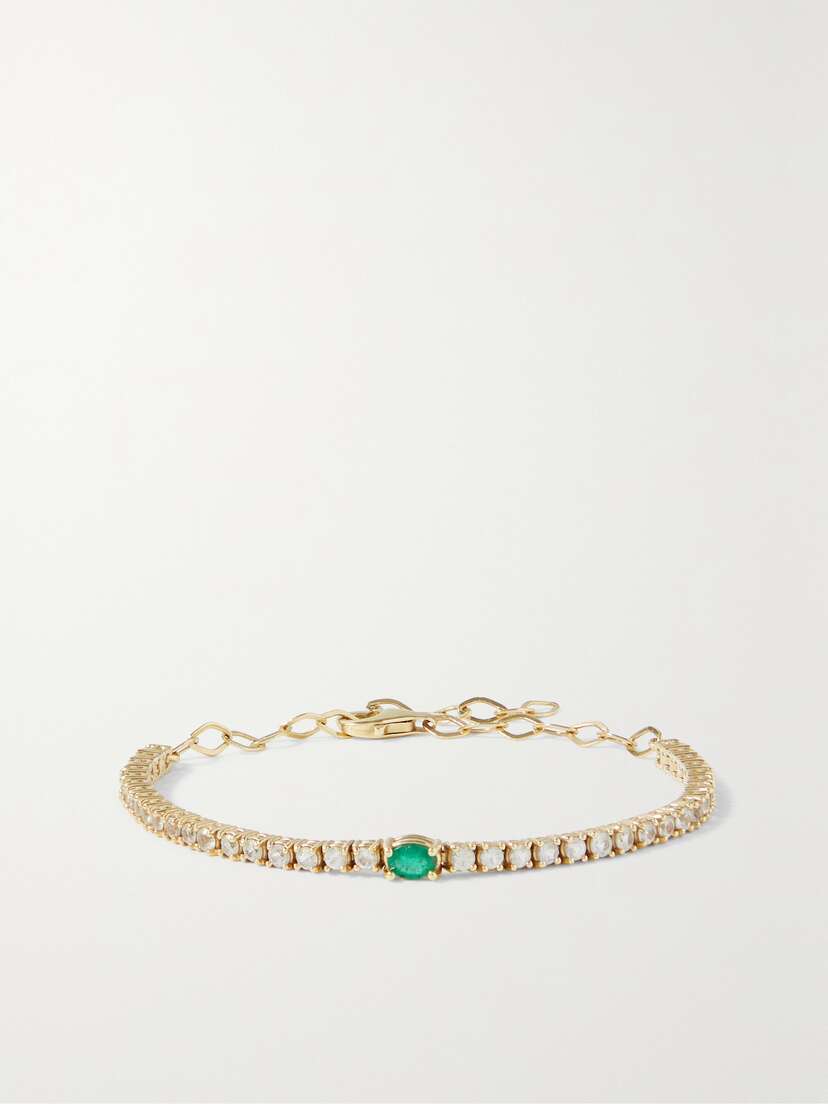 STONE AND STRAND Green Goddess 14-karat Gold, Emerald And Sapphire Tennis Bracelet