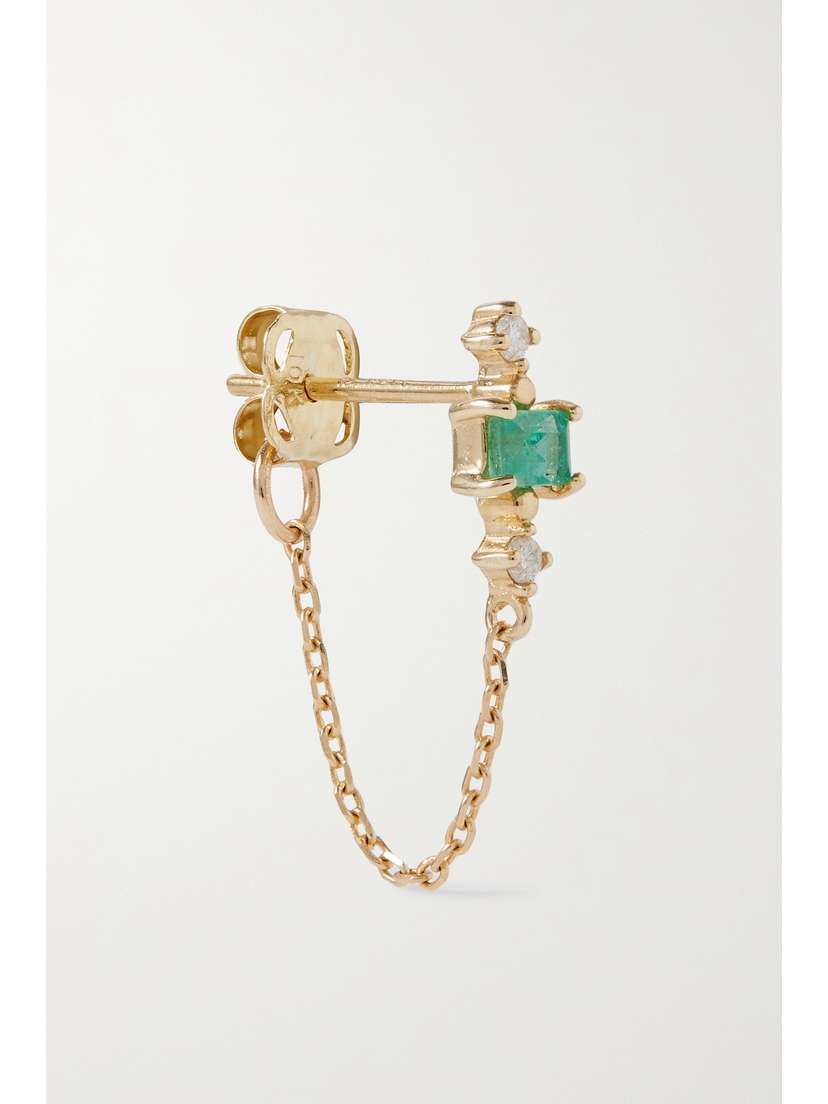 STONE AND STRAND Green Goddess 10-karat Gold, Emerald And Diamond Single Earring