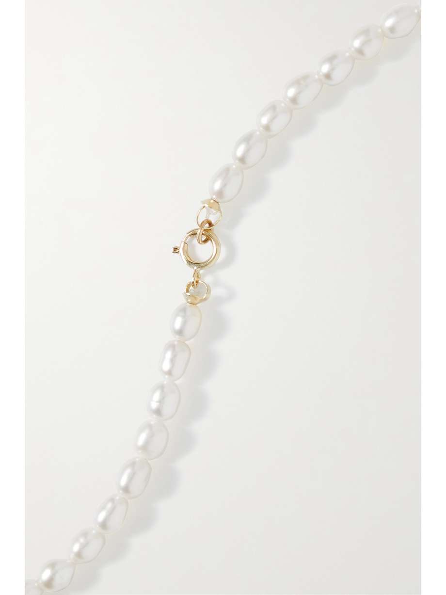 STONE AND STRAND Initial 10karat gold, pearl and diamond necklace