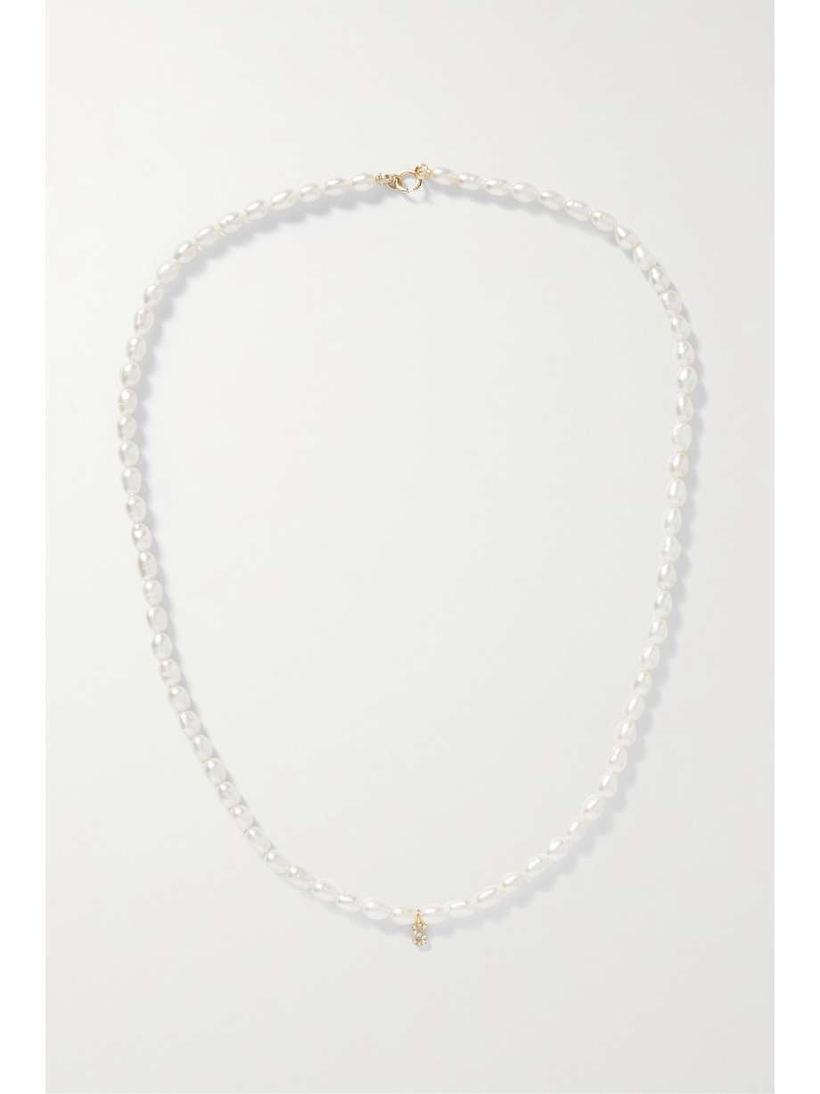 Gold Initial 10karat gold, pearl and diamond necklace STONE AND