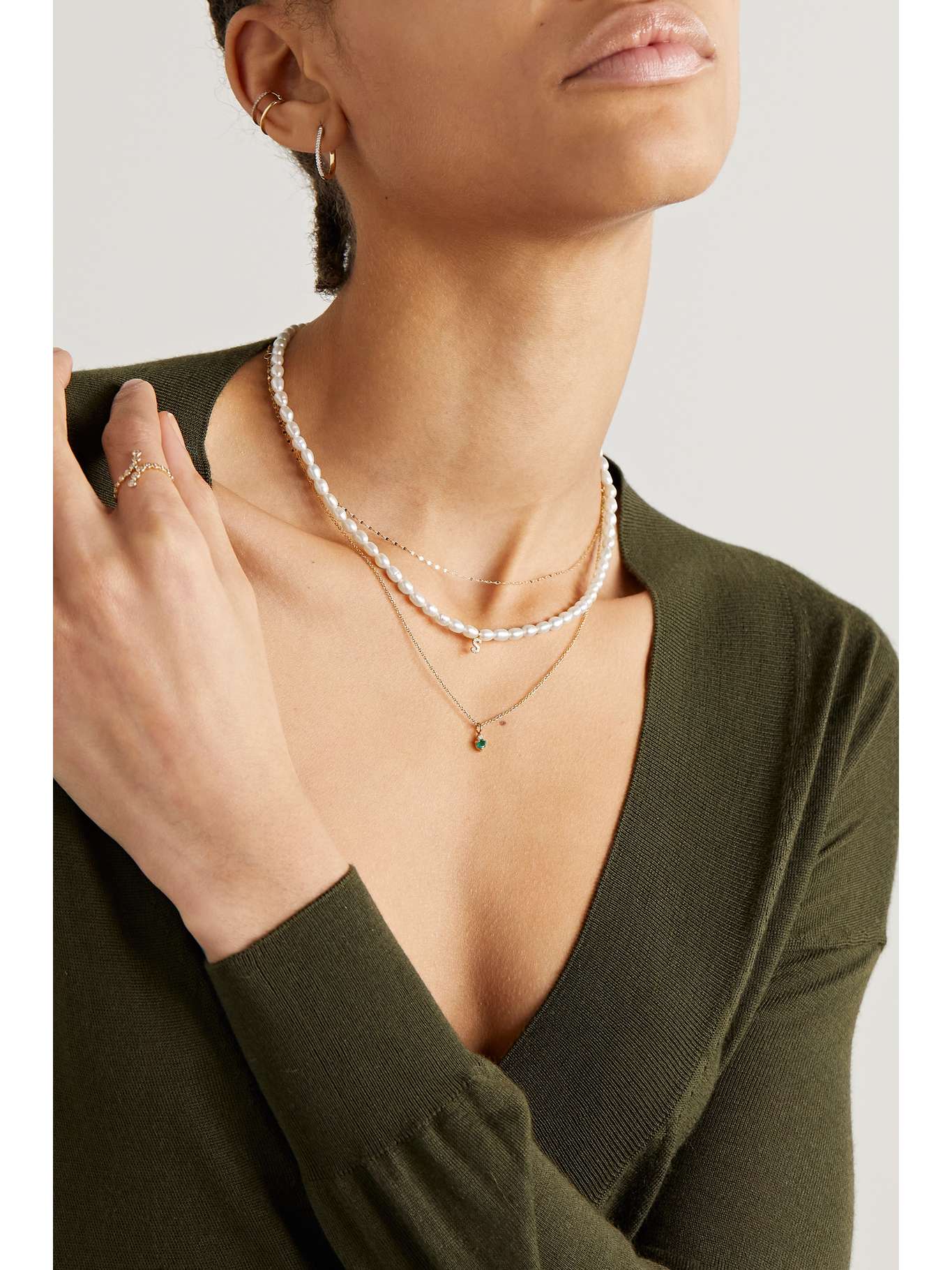 STONE AND STRAND Initial 10karat gold, pearl and diamond necklace