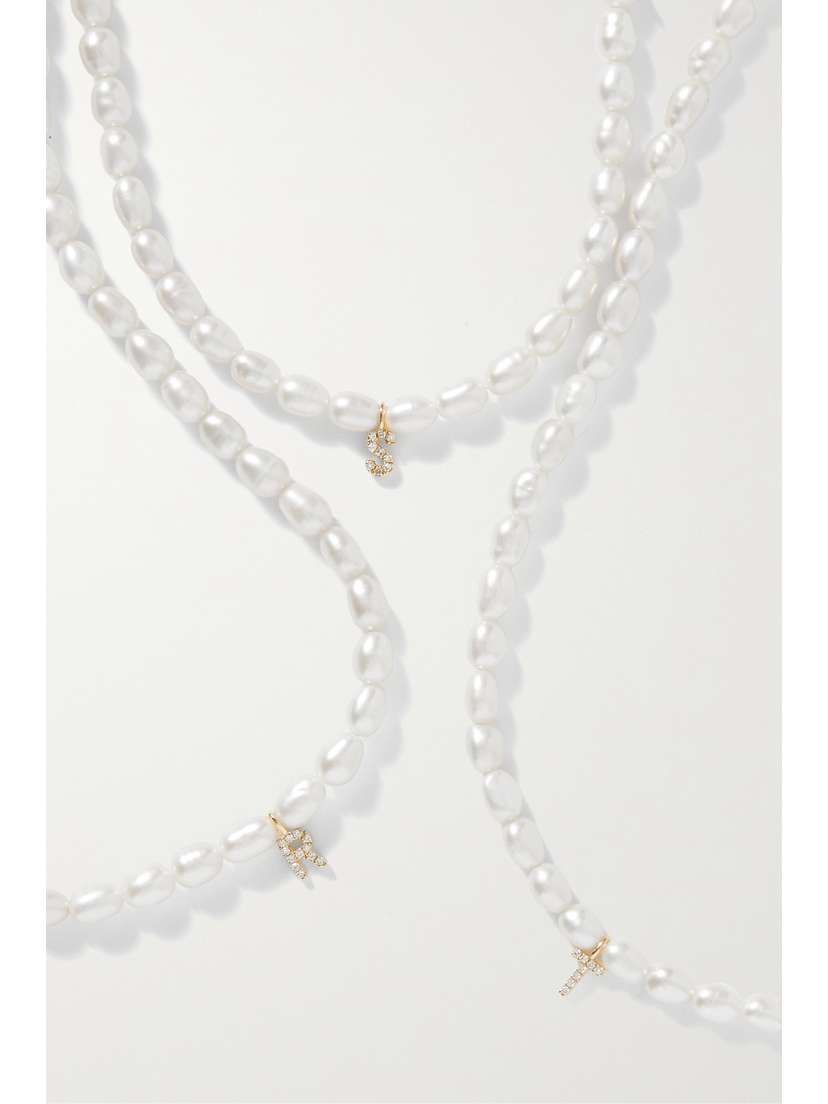 STONE AND STRAND Initial 10-karat Gold, Pearl And Diamond Necklace