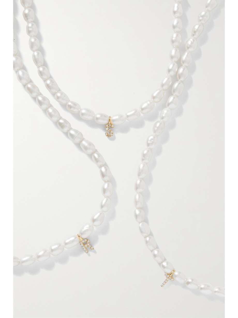 STONE AND STRAND Initial 10karat gold, pearl and diamond necklace