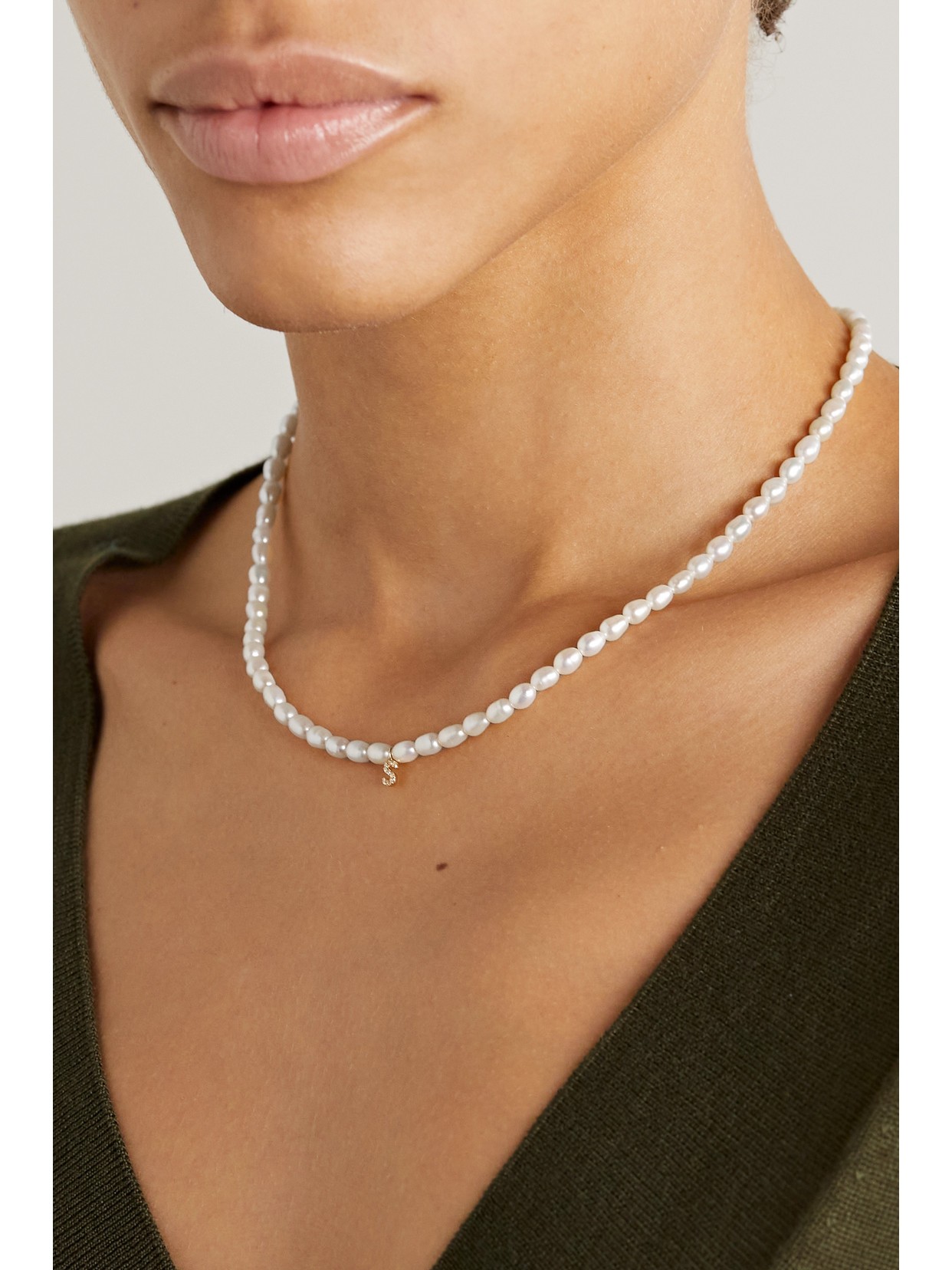 Shop Stone And Strand Initial 10-karat Gold, Pearl And Diamond Necklace