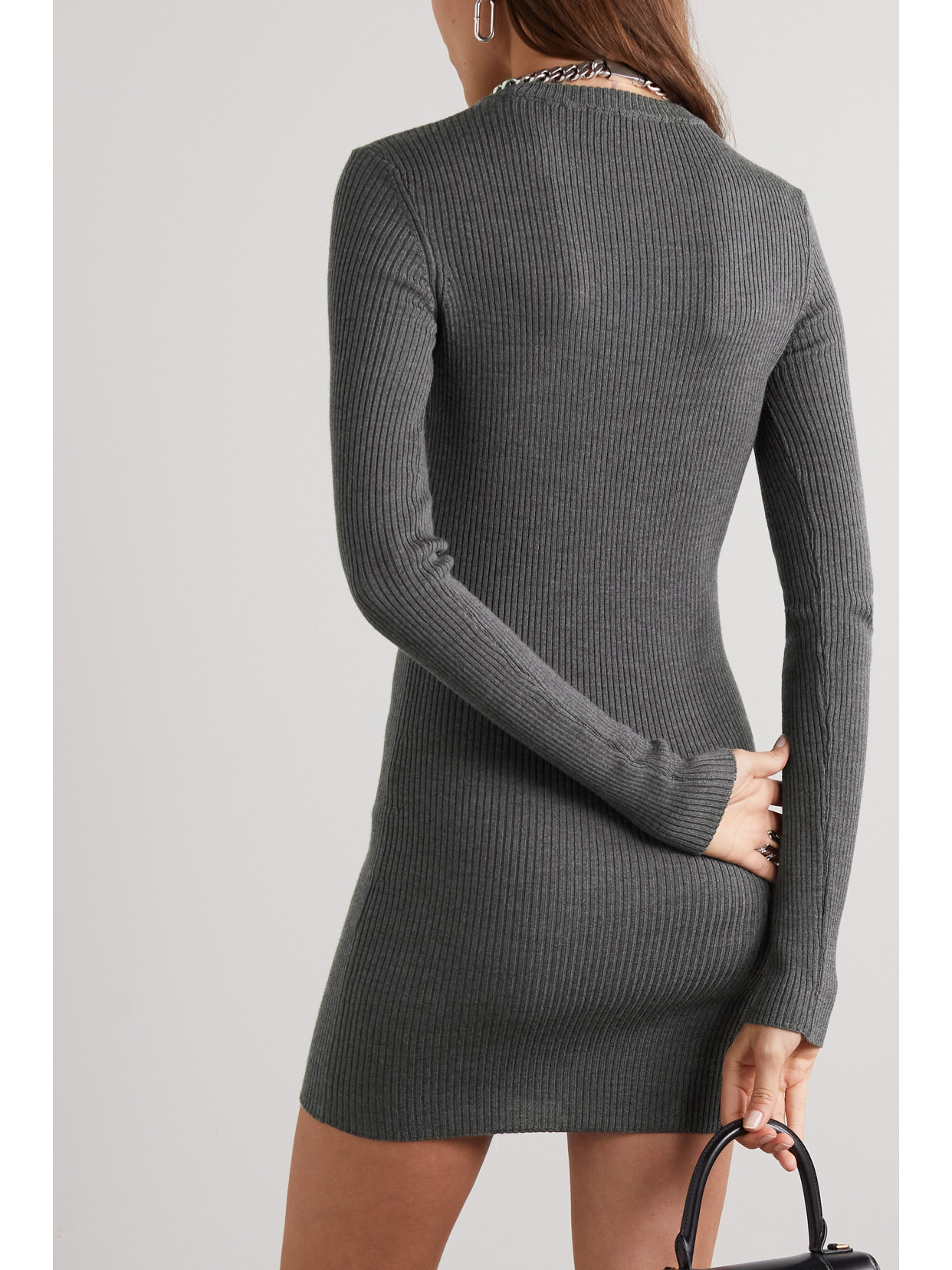 Wardrobe.nyc Ribbed Merino Wool Mini Dress In Gray