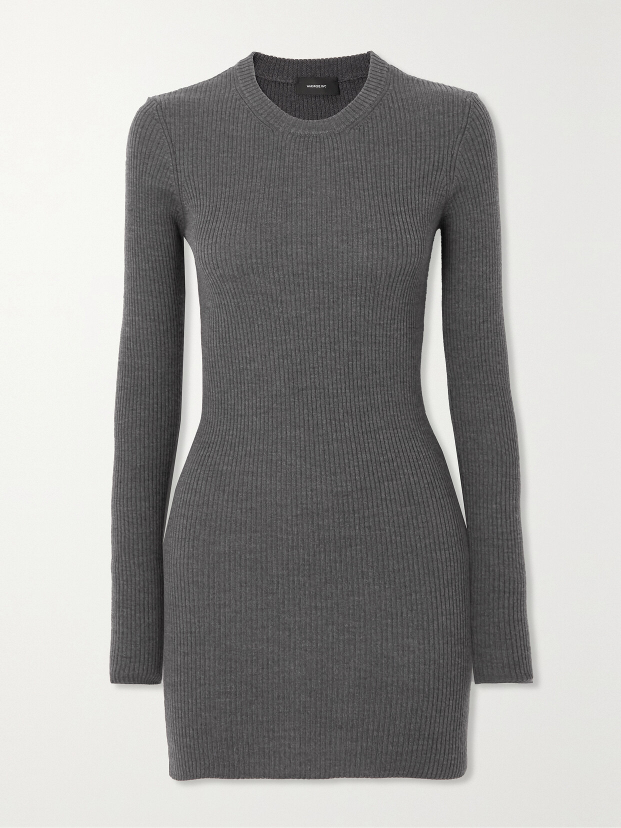 Wardrobe.nyc Ribbed Merino Wool Mini Dress In Charcoal