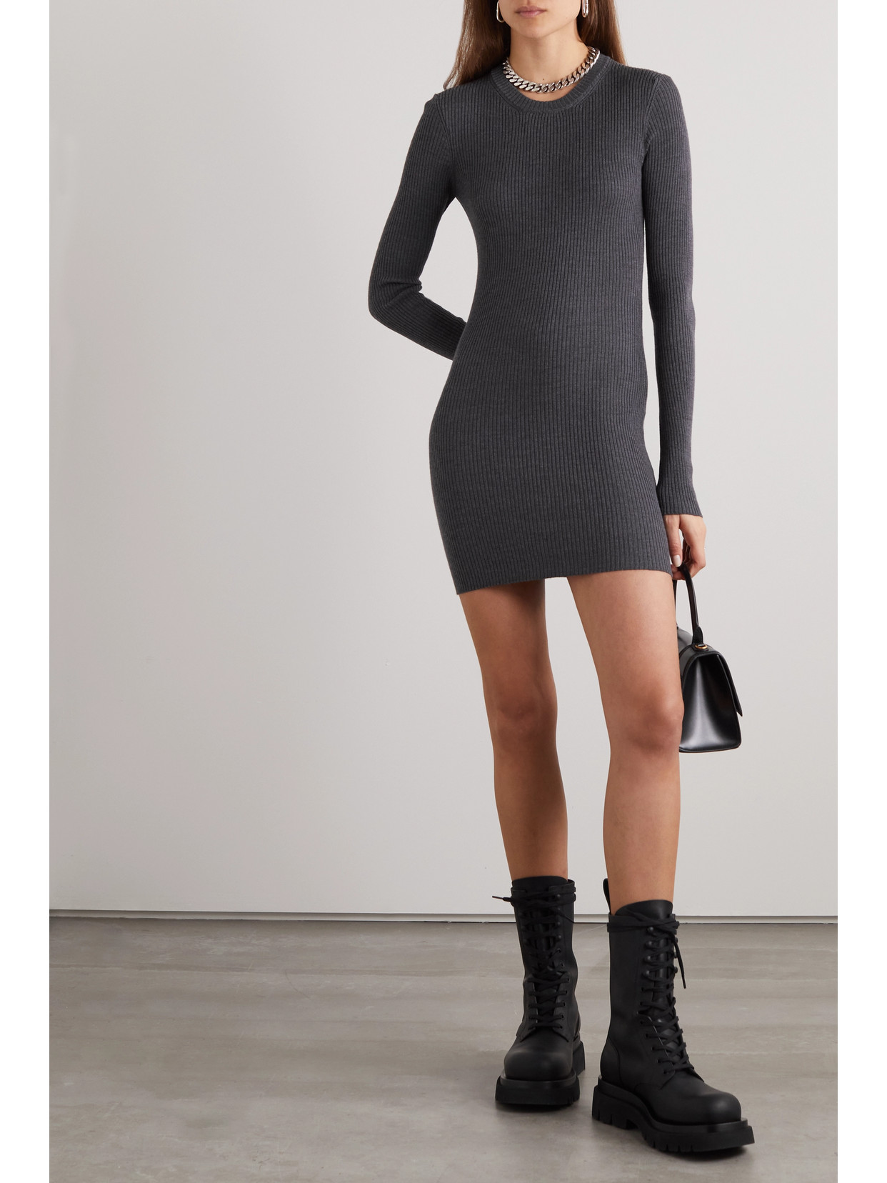 Wardrobe.nyc Ribbed Merino Wool Mini Dress In Gray
