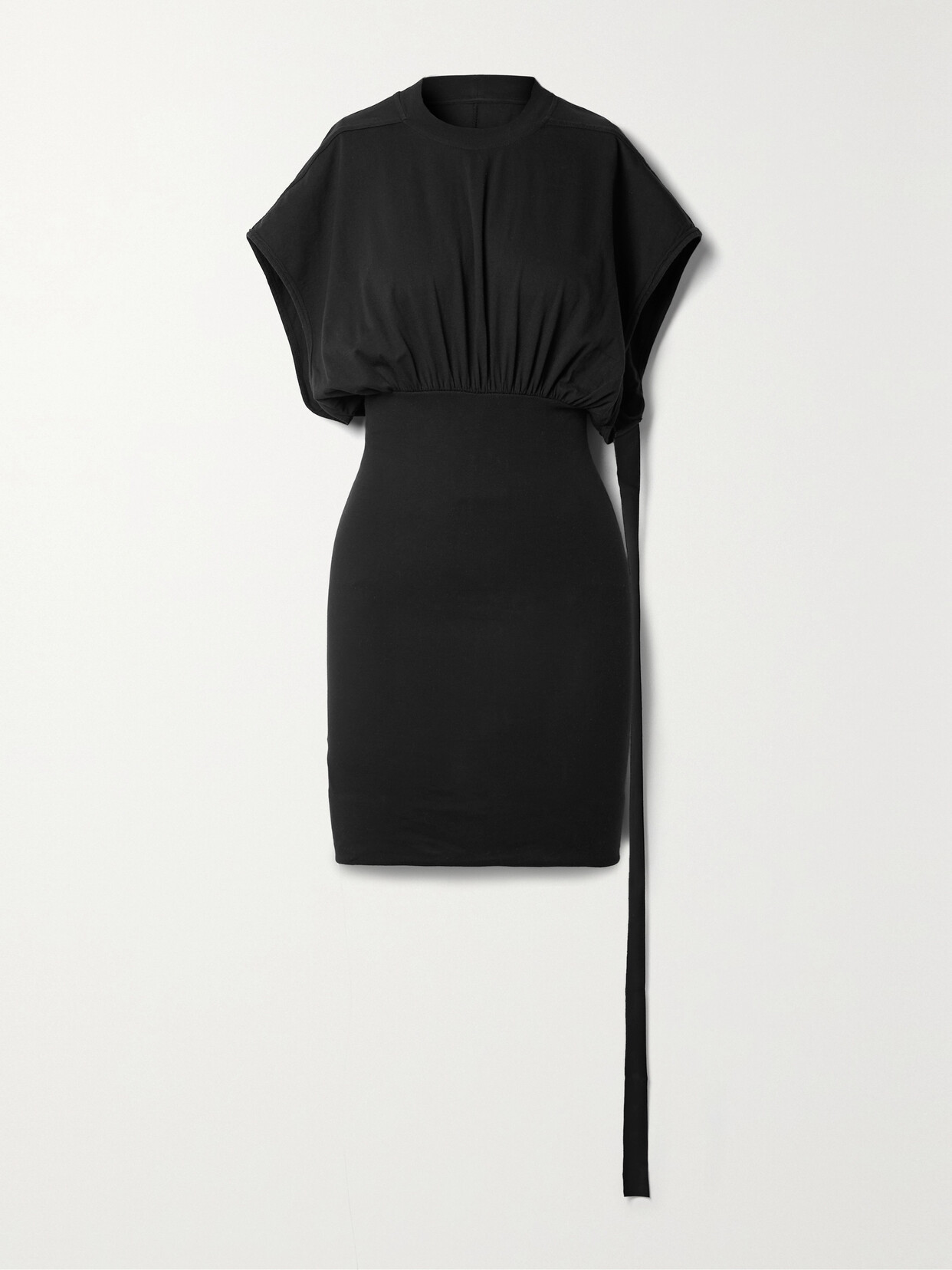 Shop Rick Owens Tommy Gathered Draped Cotton-jersey Mini Dress In Black