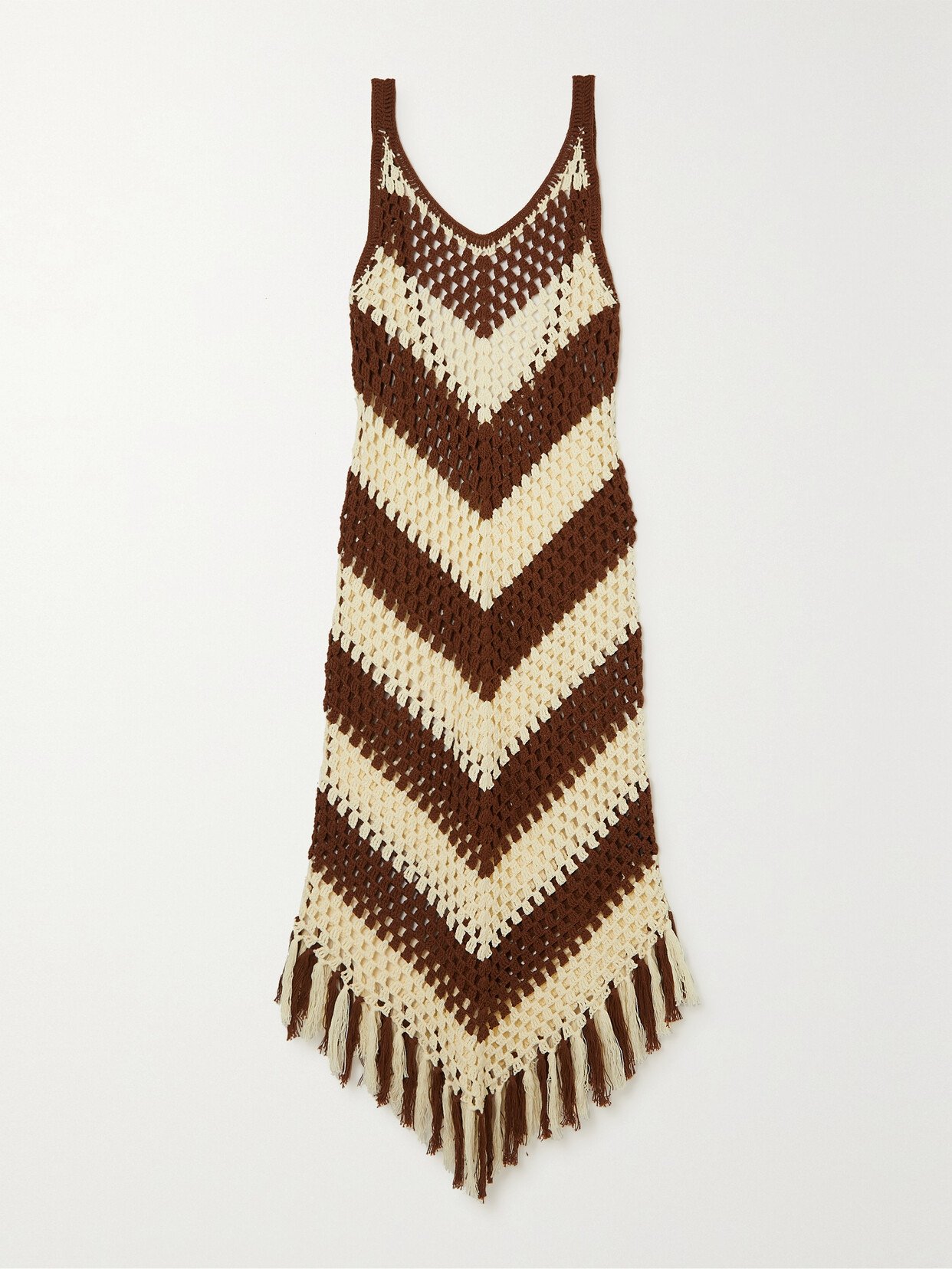 Dodo Bar Or - Mellor Open-back Fringed Crocheted Cotton Dress - Brown