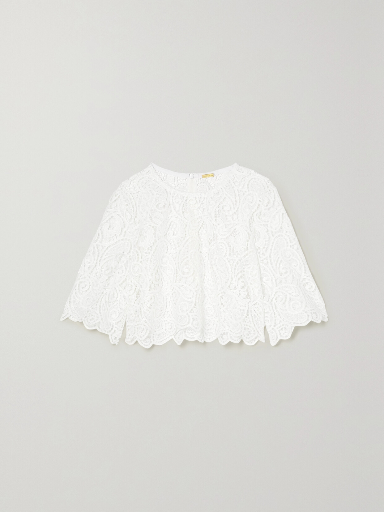 Dodo Bar Or - Martina Cropped Scalloped Guipure Lace Top - White