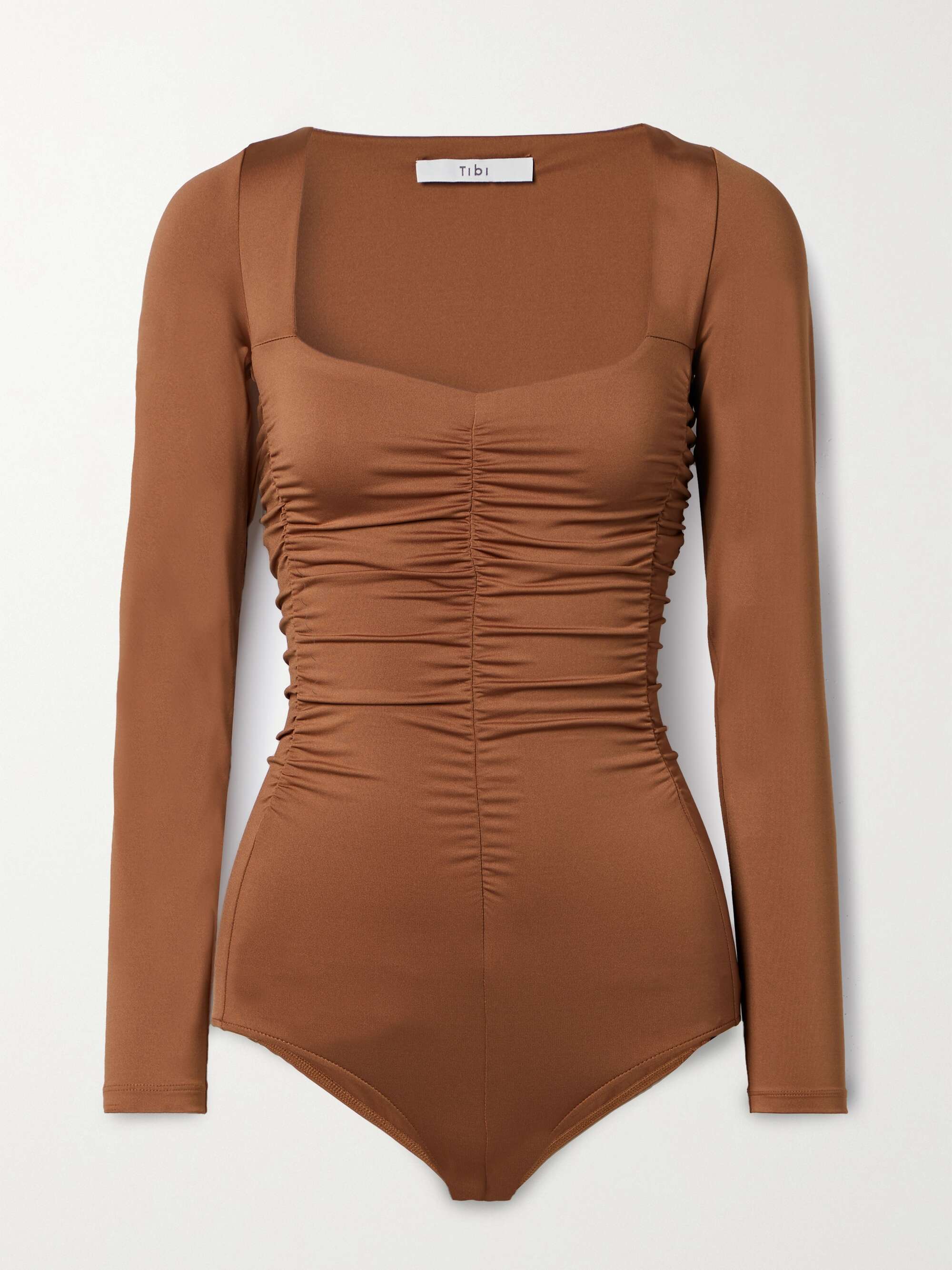 TIBI Ruched stretch-satin jersey bodysuit | NET-A-PORTER