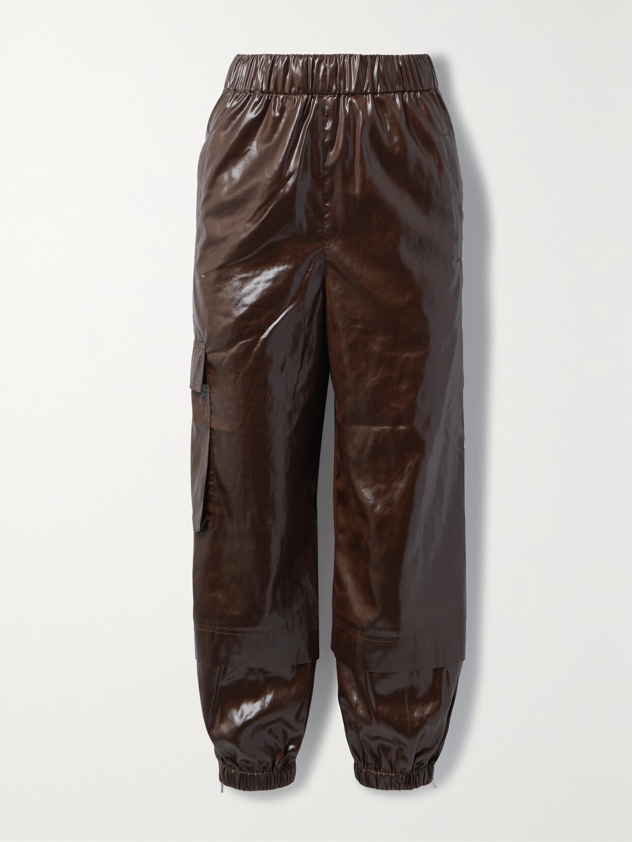 Tibi - Gleam Wilt Glossed-crepe Track Pants - Brown