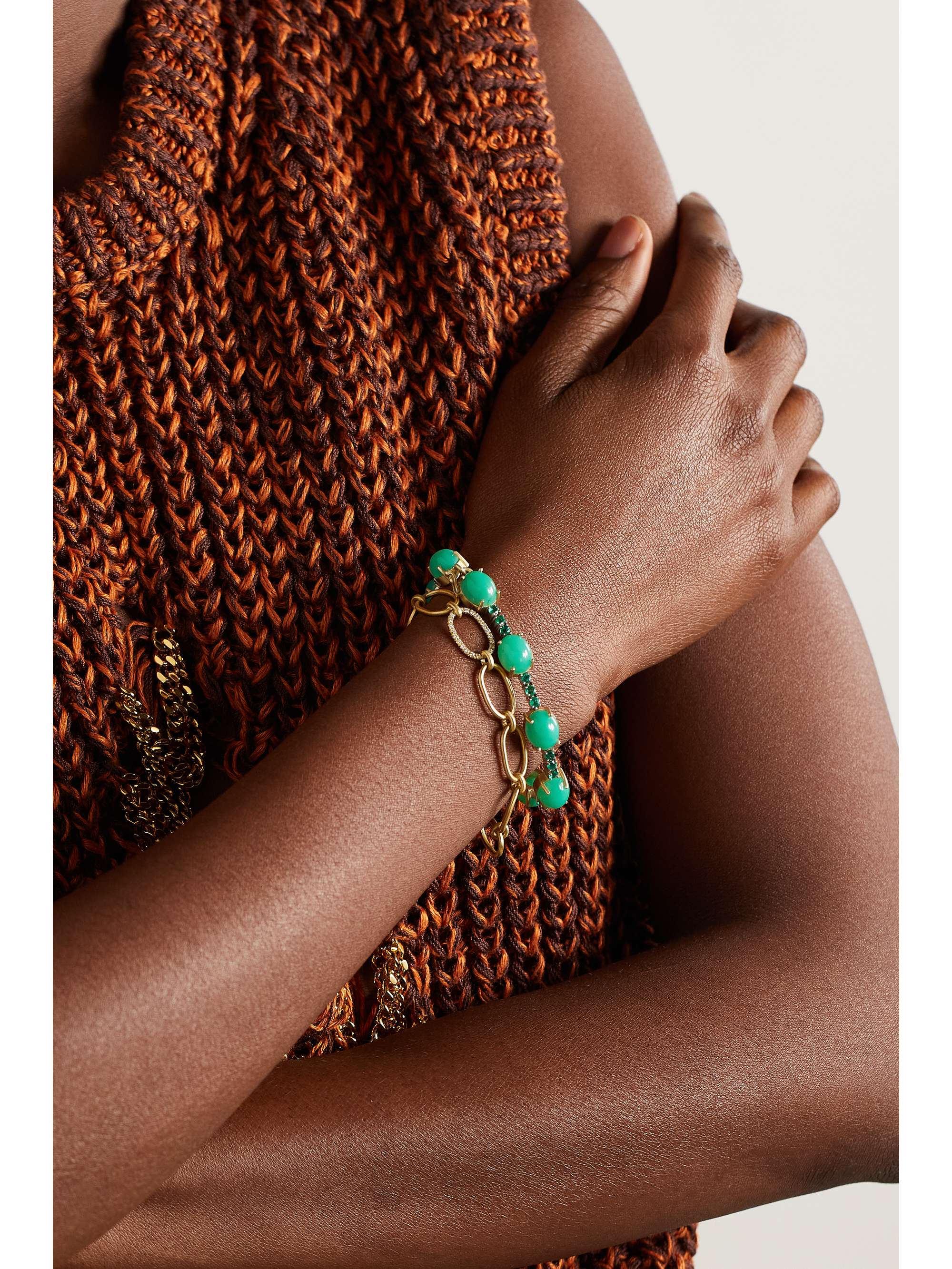 IRENE NEUWIRTH Classic Tennis 18-karat gold, chrysoprase and emerald bracelet