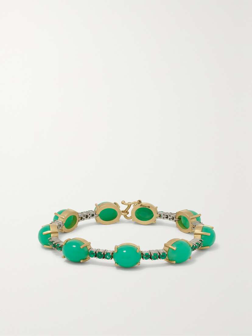 Irene Neuwirth Classic Tennis 18-karat Gold, Chrysoprase And Emerald Bracelet