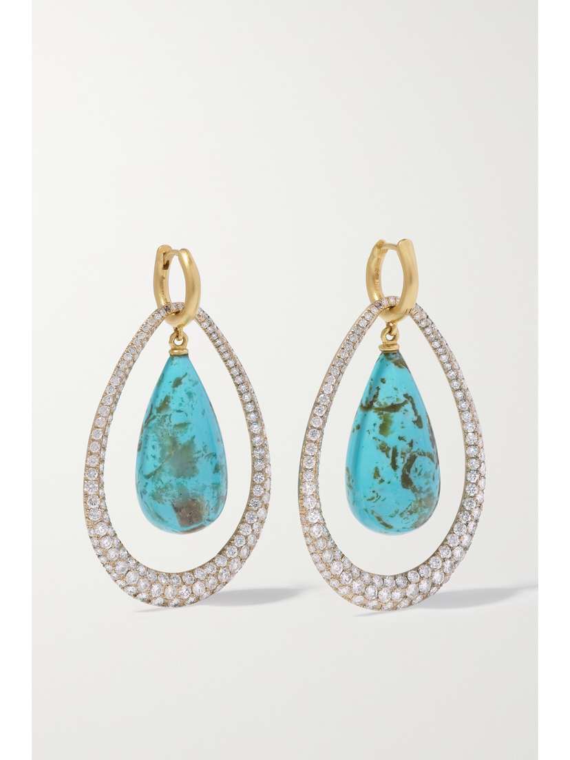 Irene Neuwirth Swing Hoops 18-karat Yellow And White Gold, Turquoise And Diamond Earrings