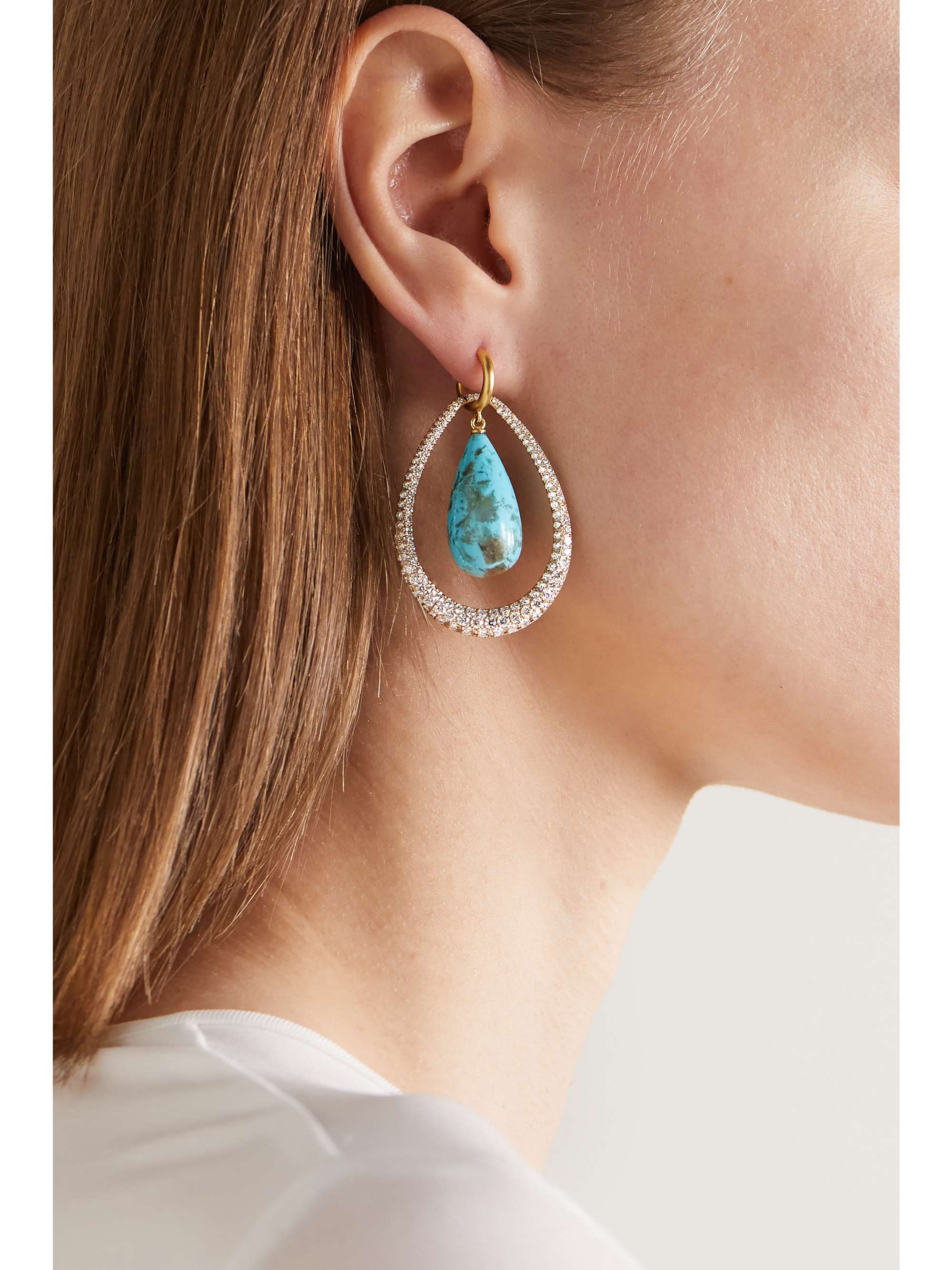 IRENE NEUWIRTH Swing Hoops 18-karat yellow and white gold, turquoise and diamond earrings
