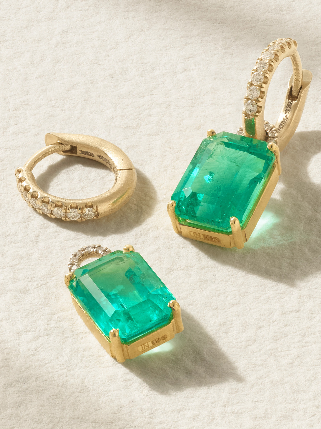 Shop Irene Neuwirth Gemmy Gem 18-karat Yellow And White Gold, Emerald And Diamond Hoop Earrings In Green