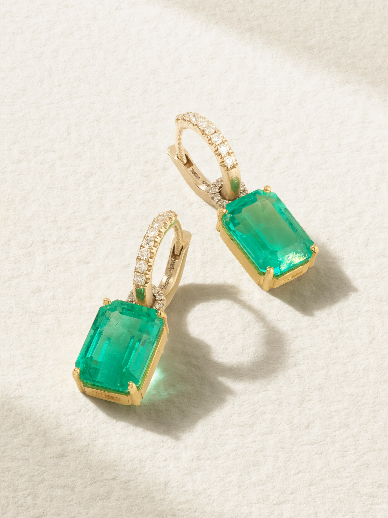 Irene Neuwirth Gemmy Gem 18-karat Yellow And White Gold, Emerald And Diamond Hoop Earrings In Green