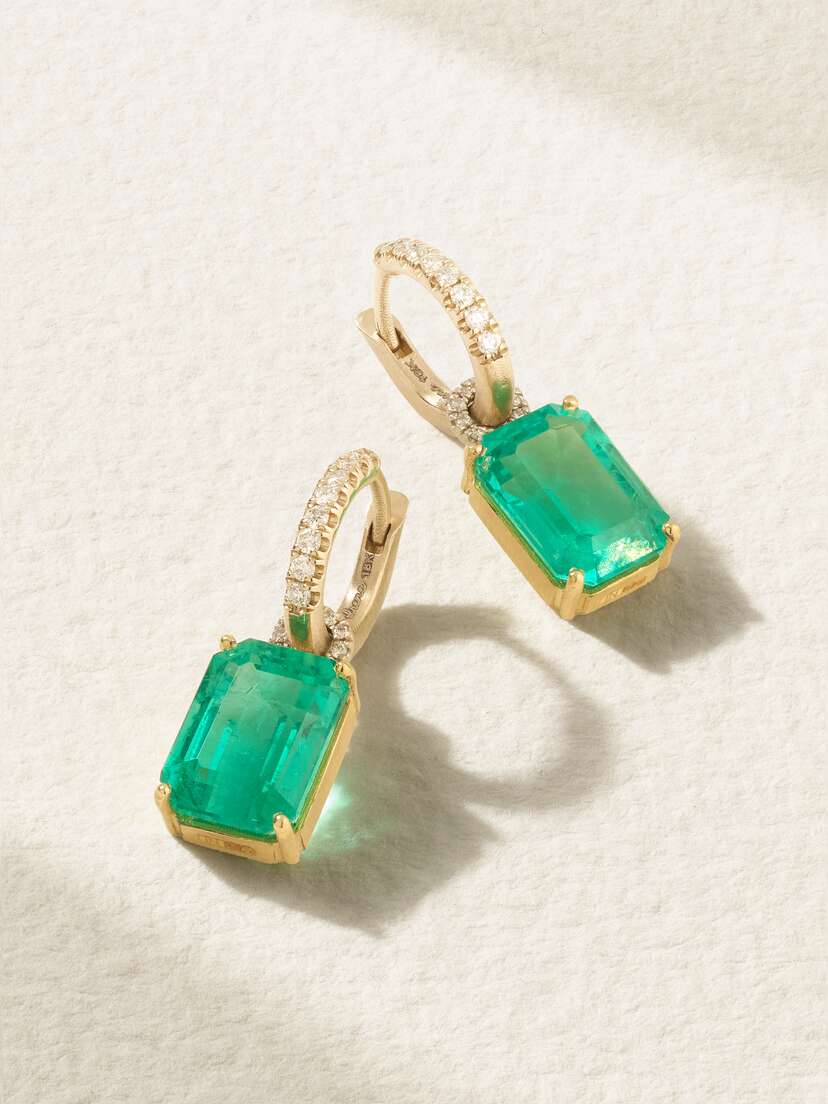 Irene Neuwirth Gemmy Gem 18-karat Yellow And White Gold, Emerald And Diamond Hoop Earrings