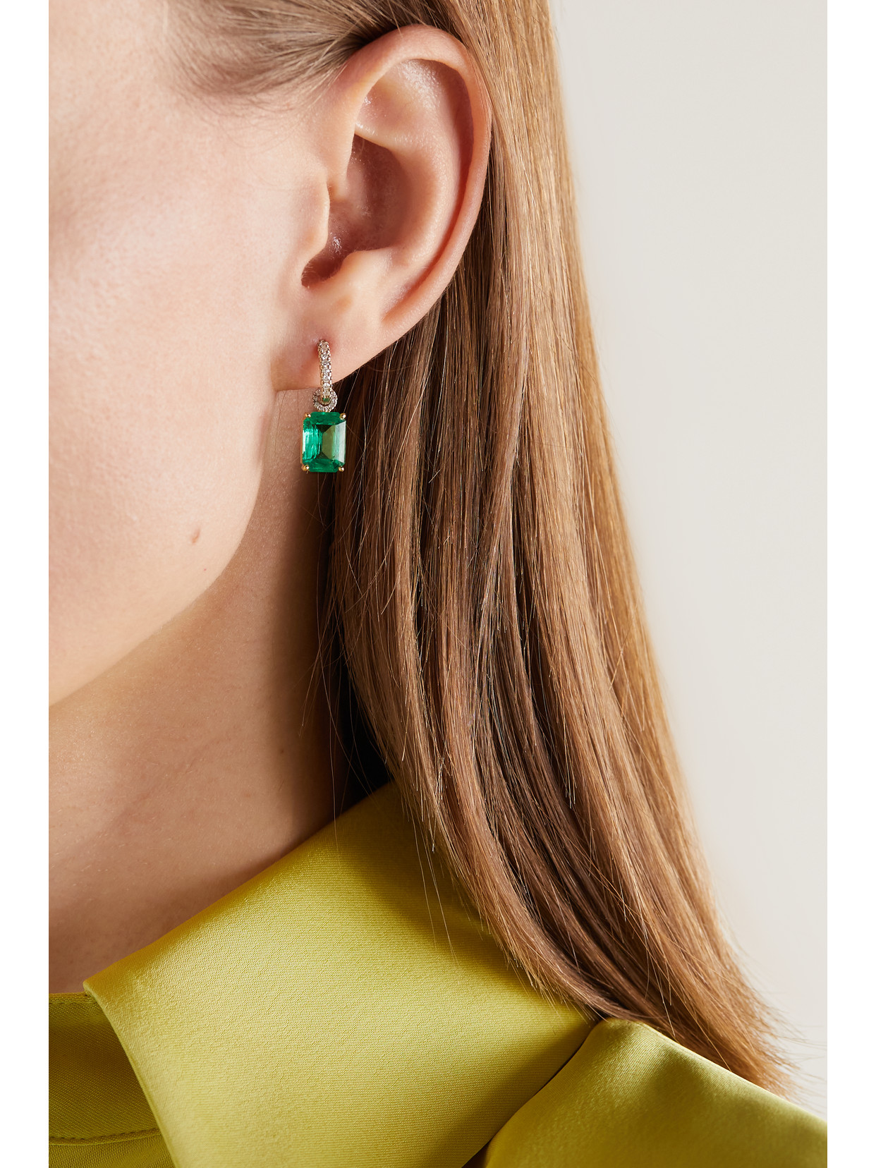 Shop Irene Neuwirth Gemmy Gem 18-karat Yellow And White Gold, Emerald And Diamond Hoop Earrings In Green