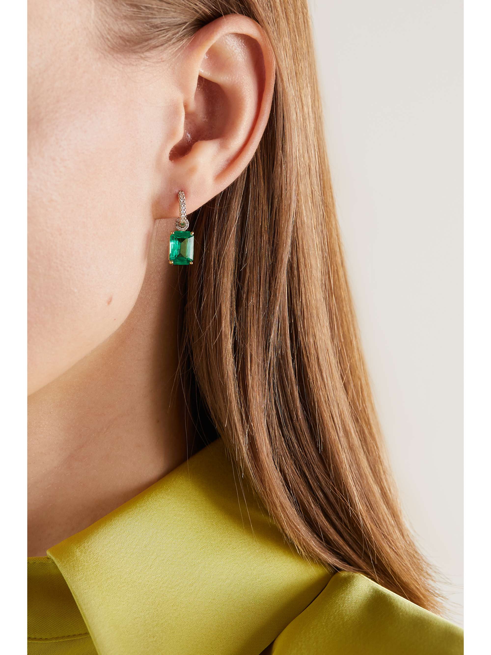 IRENE NEUWIRTH Gemmy Gem 18-karat yellow and white gold, emerald and diamond hoop earrings