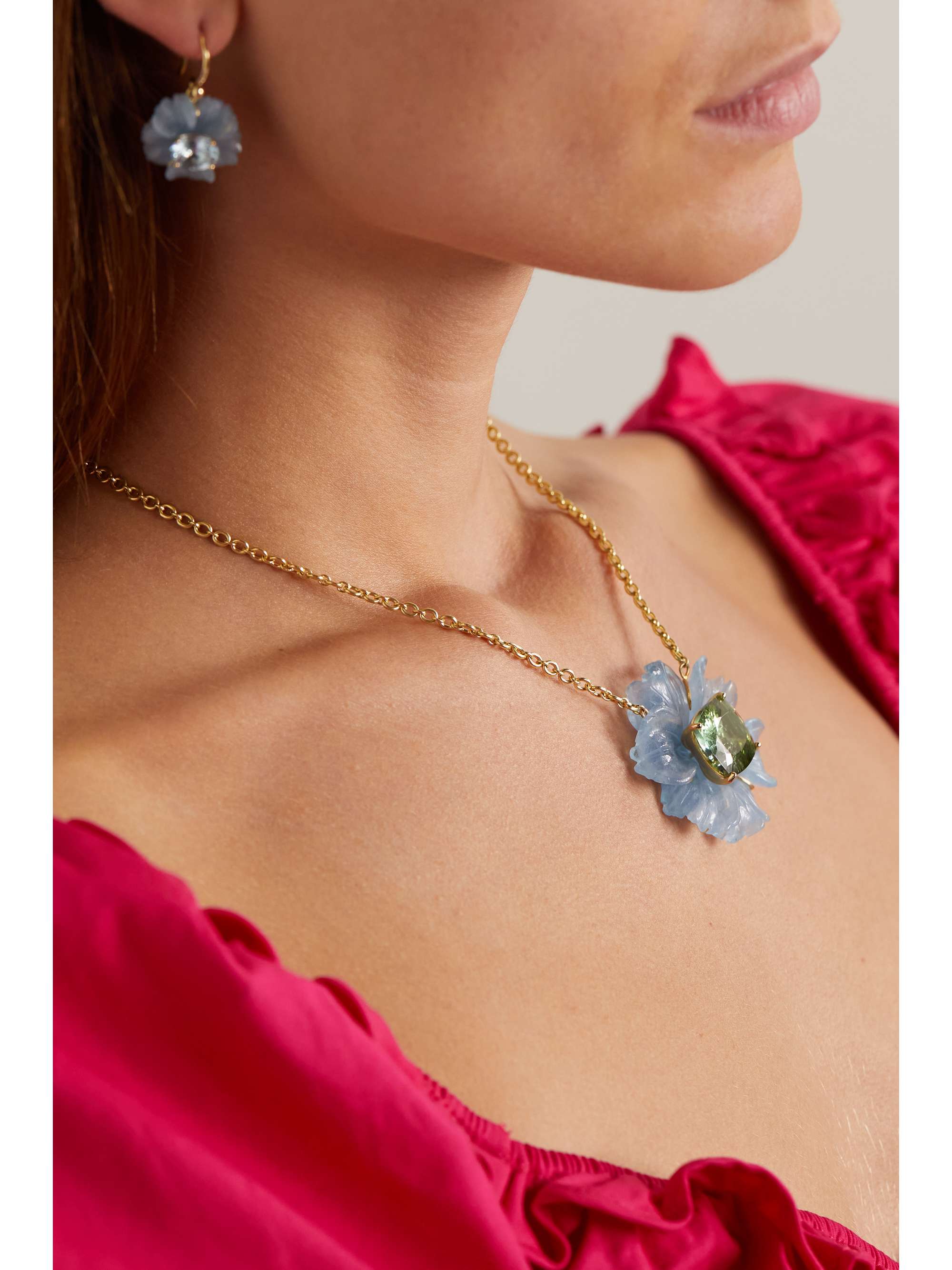 IRENE NEUWIRTH Tropical Flower 18-karat gold, aquamarine and tourmaline necklace