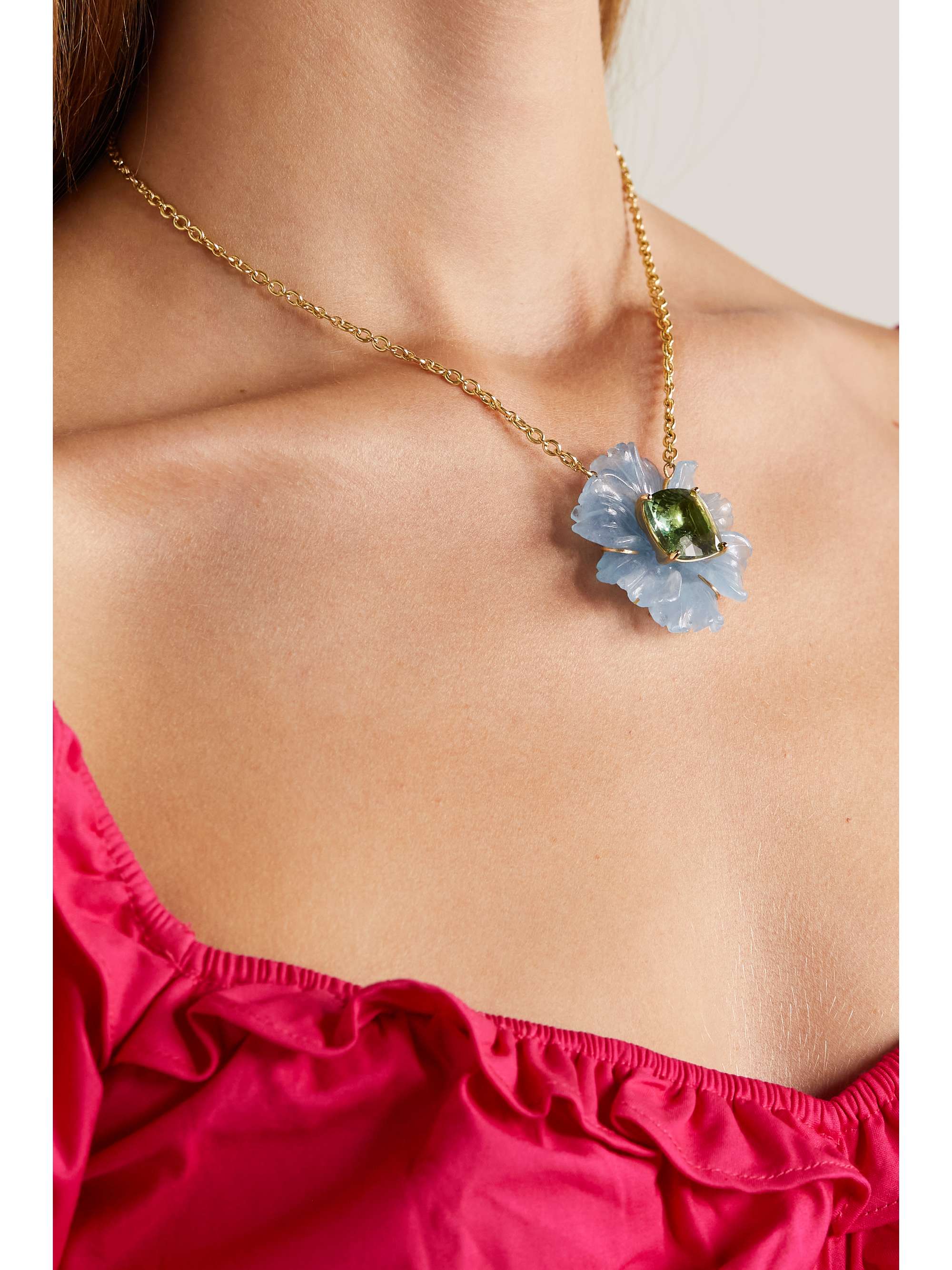 IRENE NEUWIRTH Tropical Flower 18-karat gold, aquamarine and tourmaline necklace