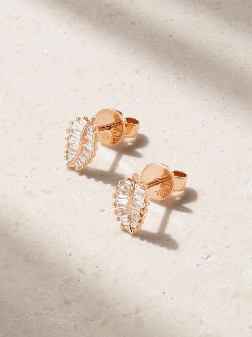 Anita Ko Palm Leaf Small 18-karat Rose Gold Diamond Earrings