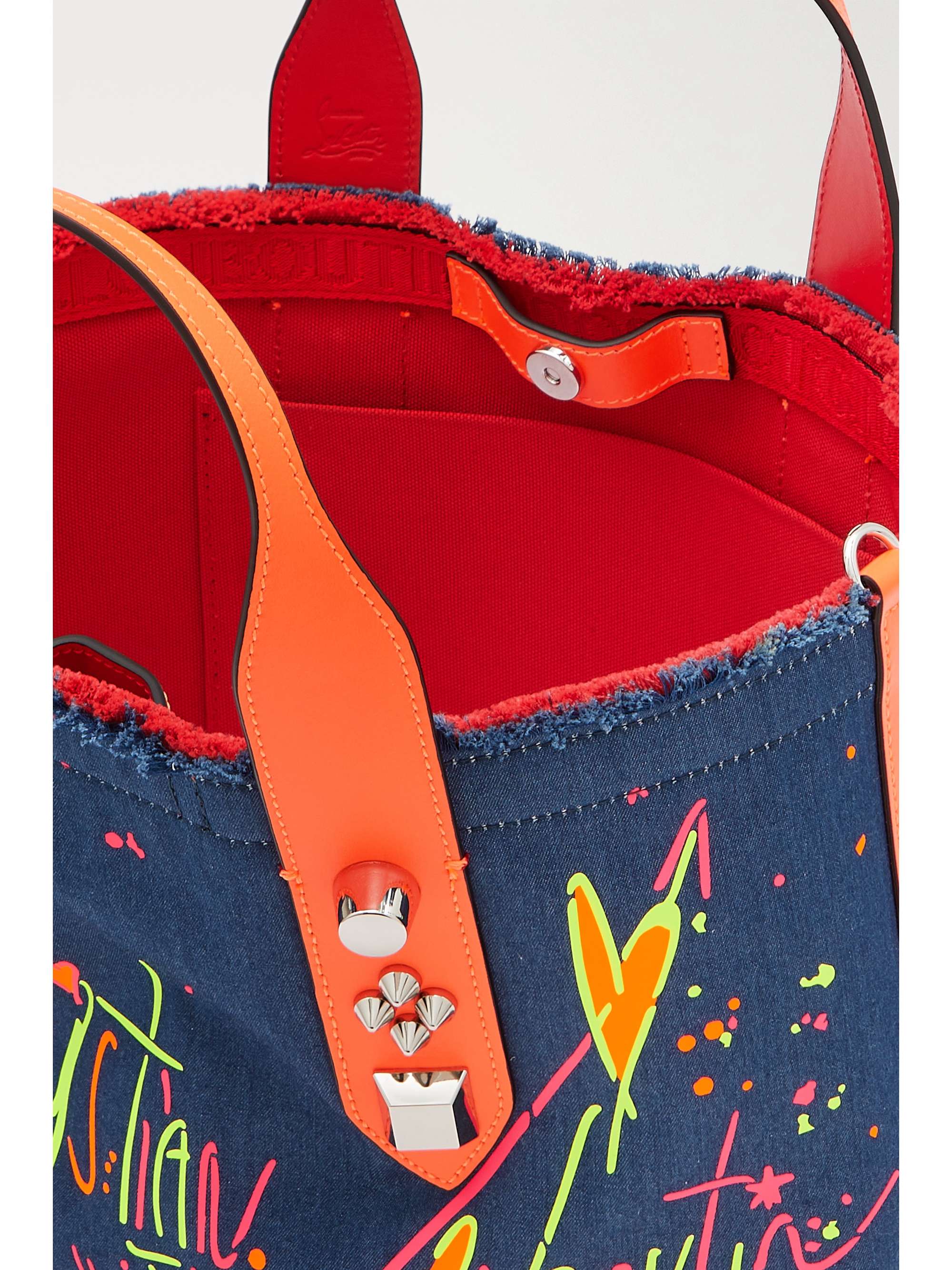 CHRISTIAN LOUBOUTIN Frangibus Small embellished leather-trimmed printed denim tote
