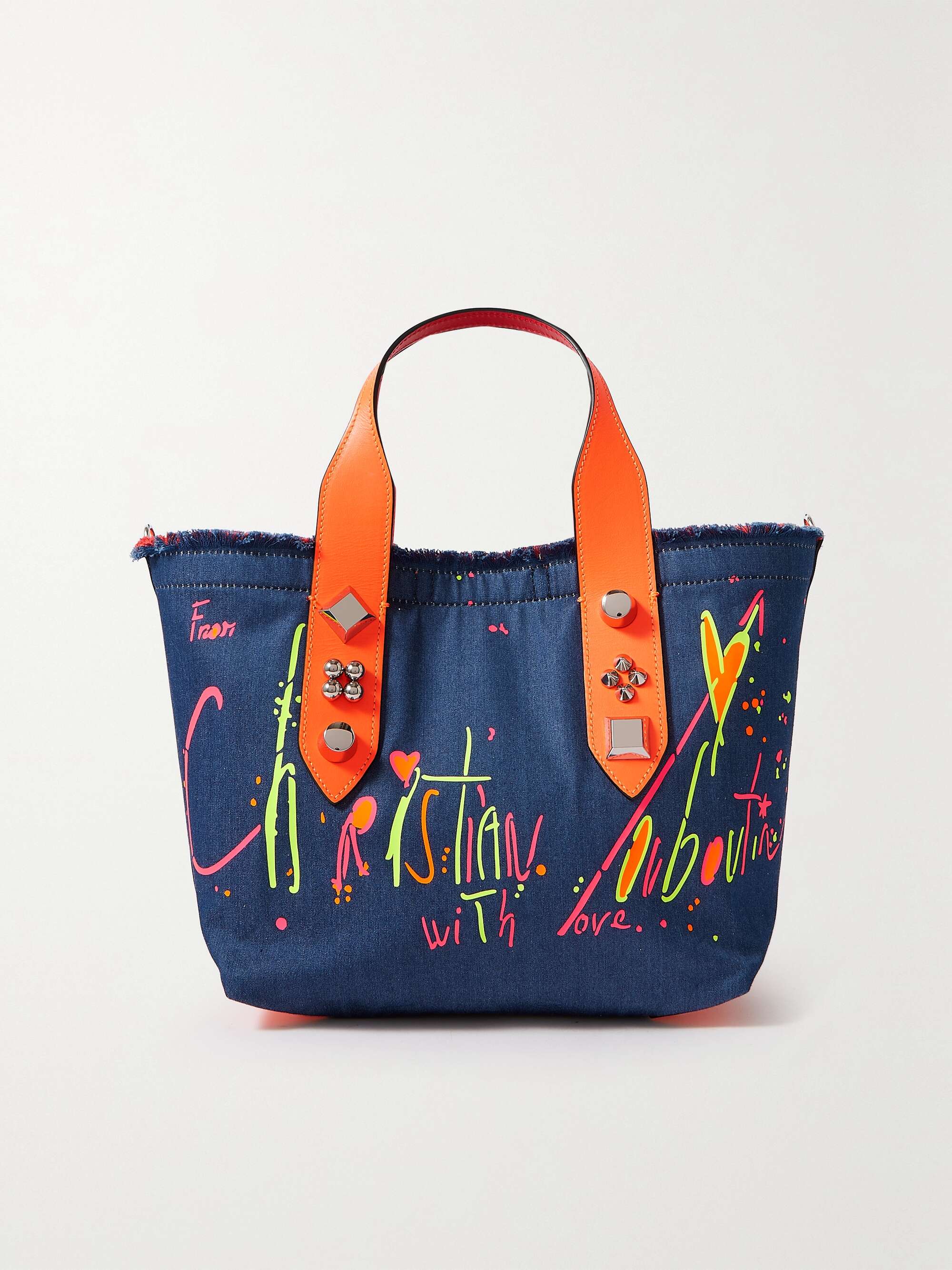 Frangibus Small embellished leather-trimmed printed denim tote
