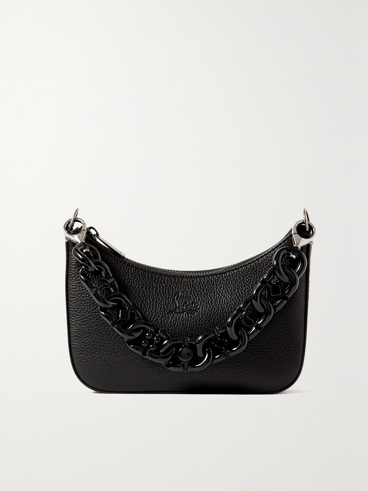 Christian Louboutin Loubila Chain Mini Debossed Textured-leather Shoulder Bag In Black