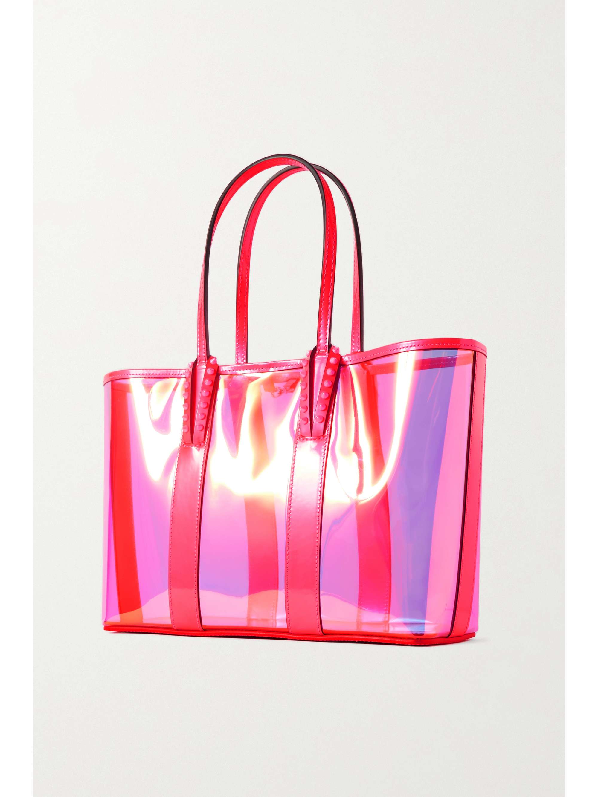 CHRISTIAN LOUBOUTIN Cabata small spiked neon leather-trimmed PVC tote