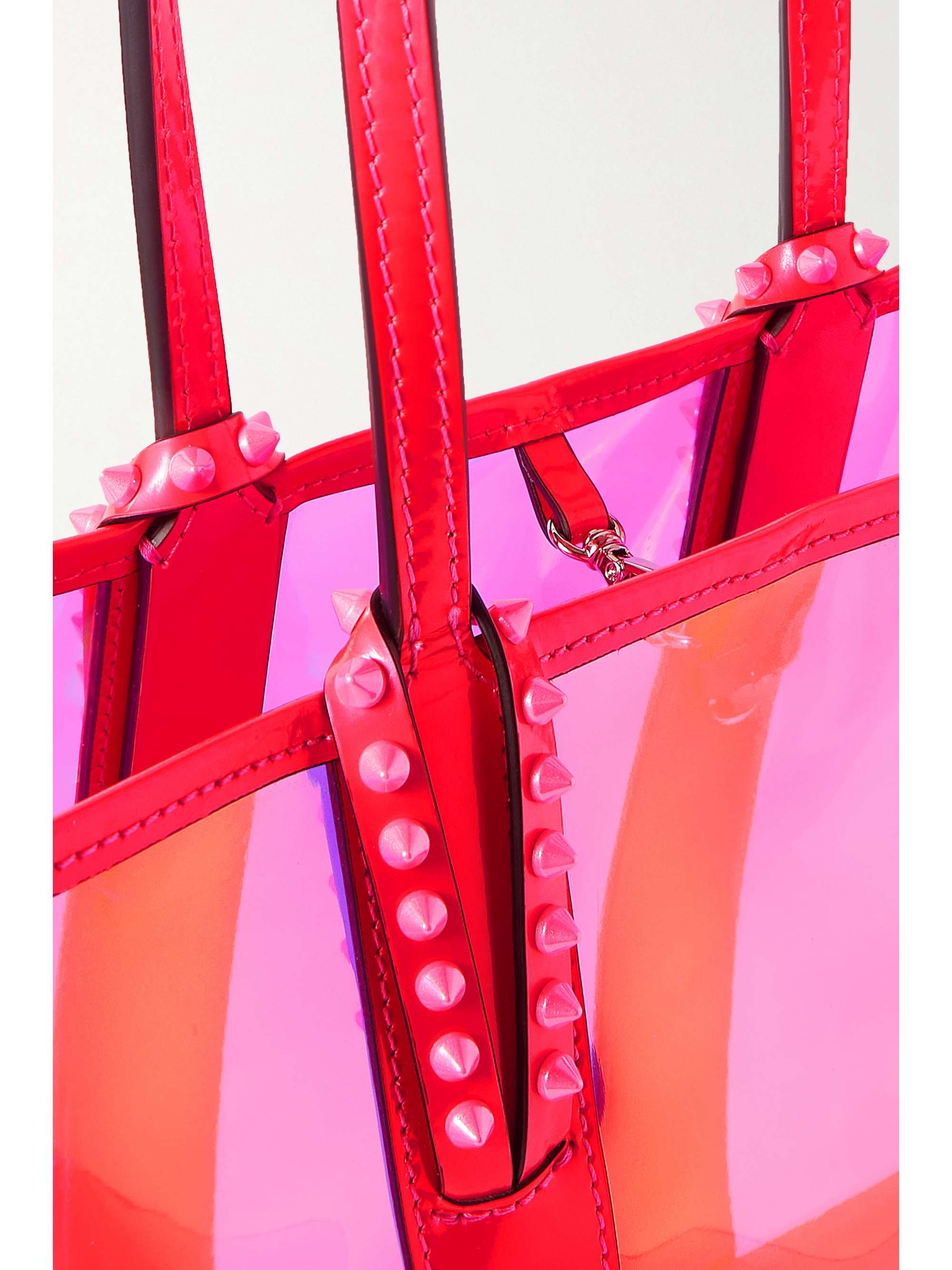CHRISTIAN LOUBOUTIN Cabata small spiked neon leather-trimmed PVC tote