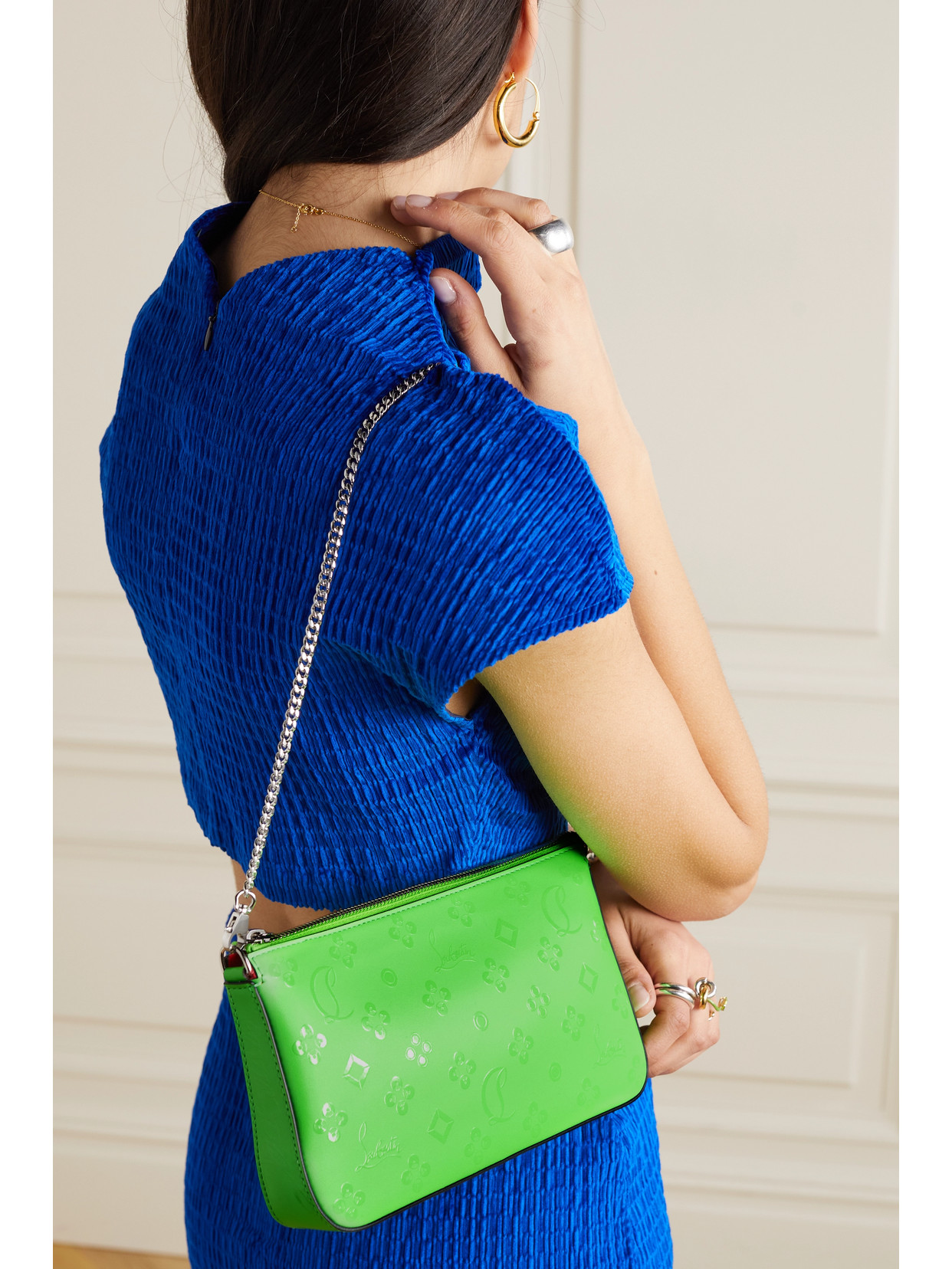 Shop Christian Louboutin Loubila Leather Clutch In Green