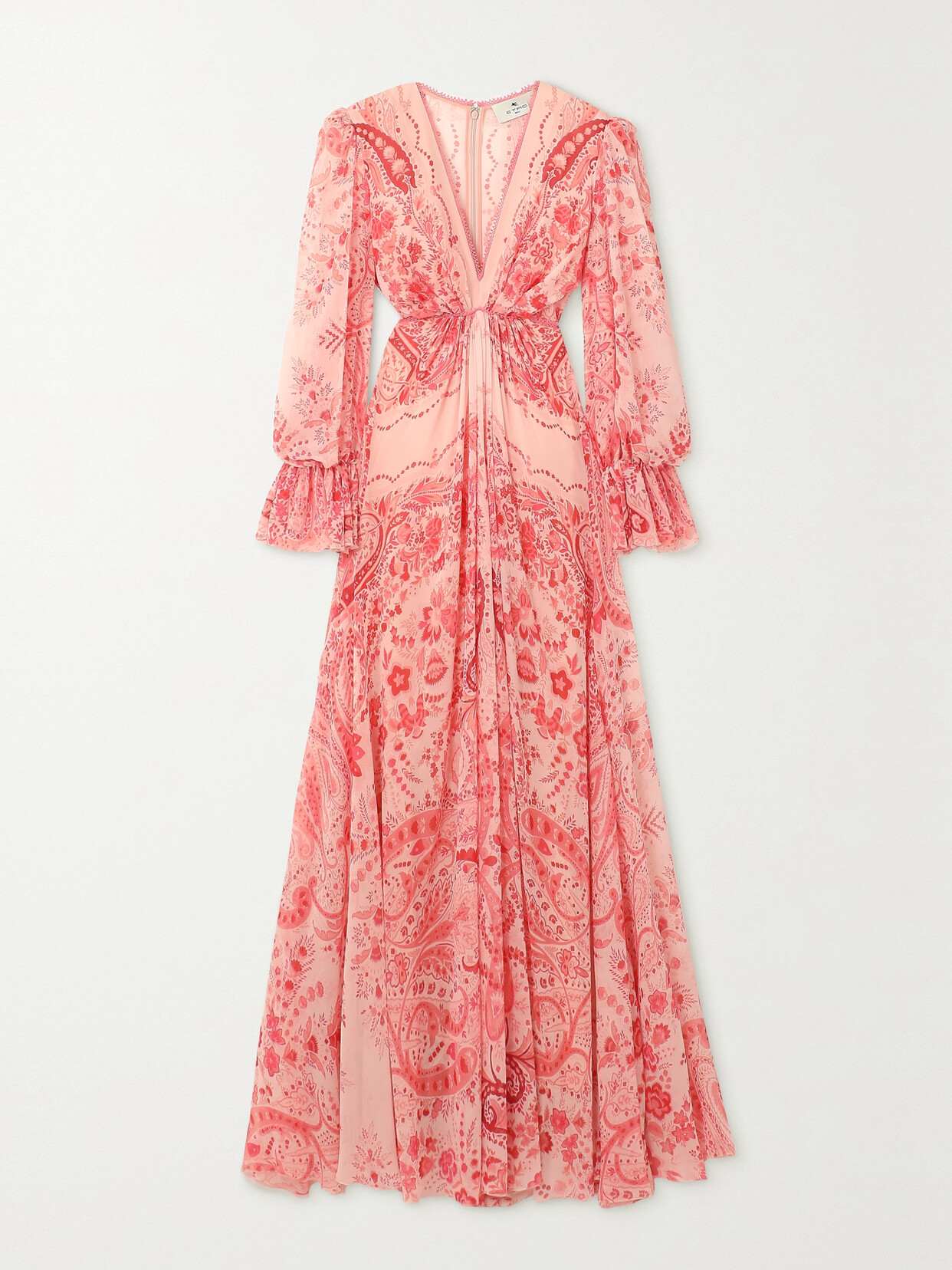 Shop Etro Lace-trimmed Paisley-print Silk-georgette Maxi Dress In Red