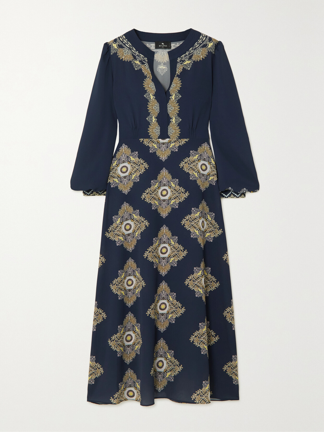 Etro - Printed Crepe De Chine Midi Dress - Blue