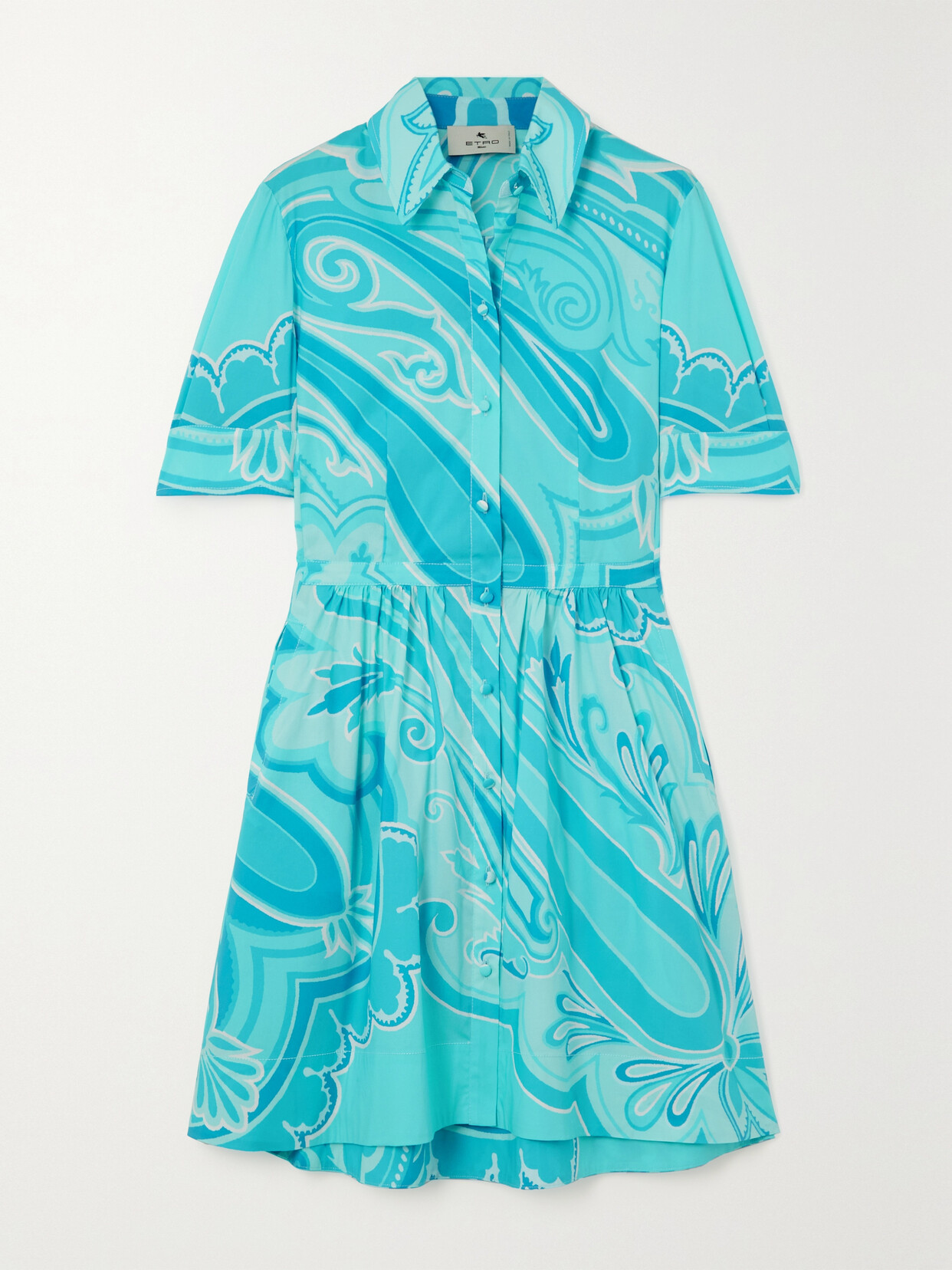 Etro - Paisley-print Cotton-blend Poplin Mini Shirt Dress - Blue