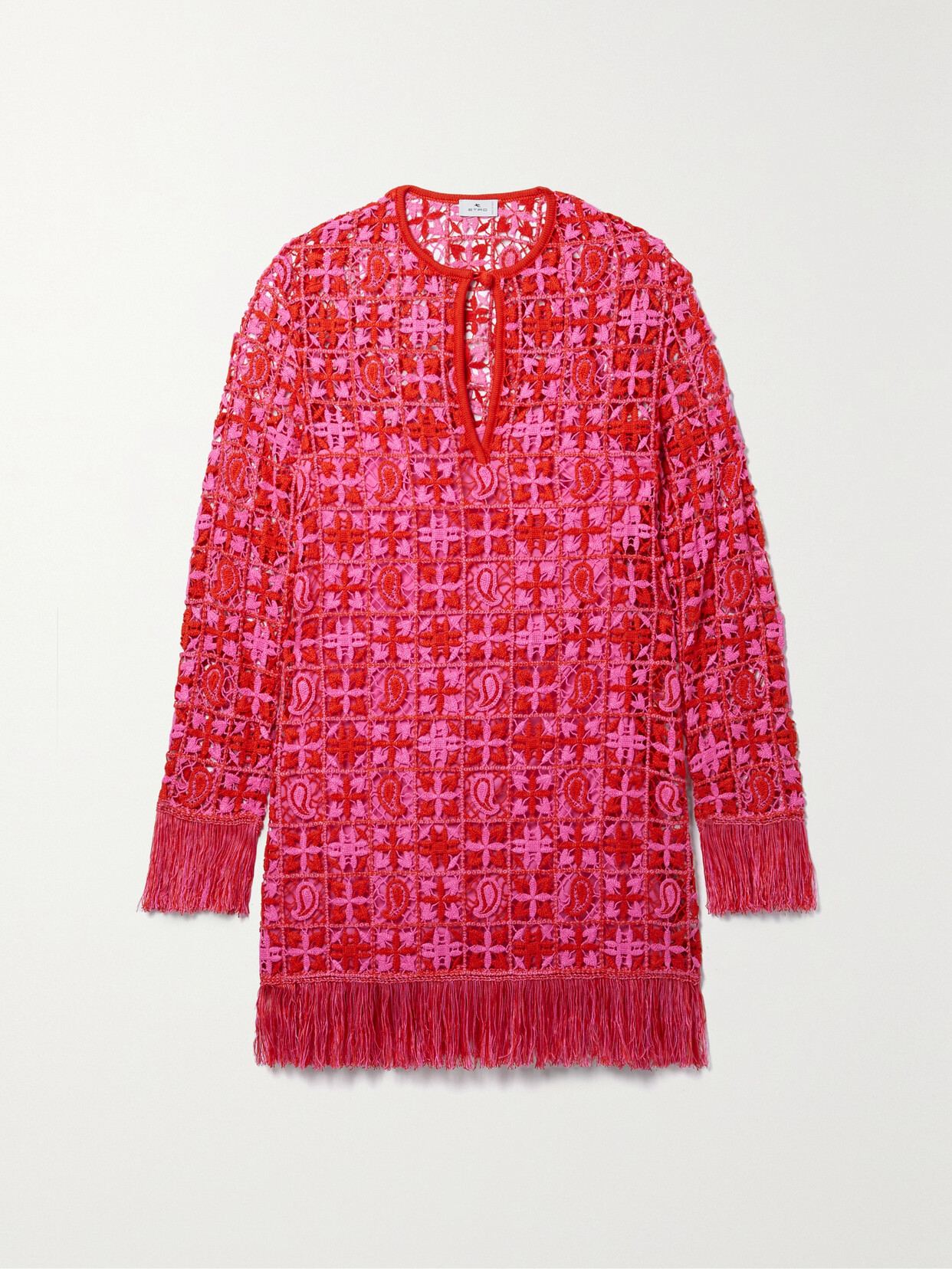 Etro Crochet-detail Mini Dress In Pink/red