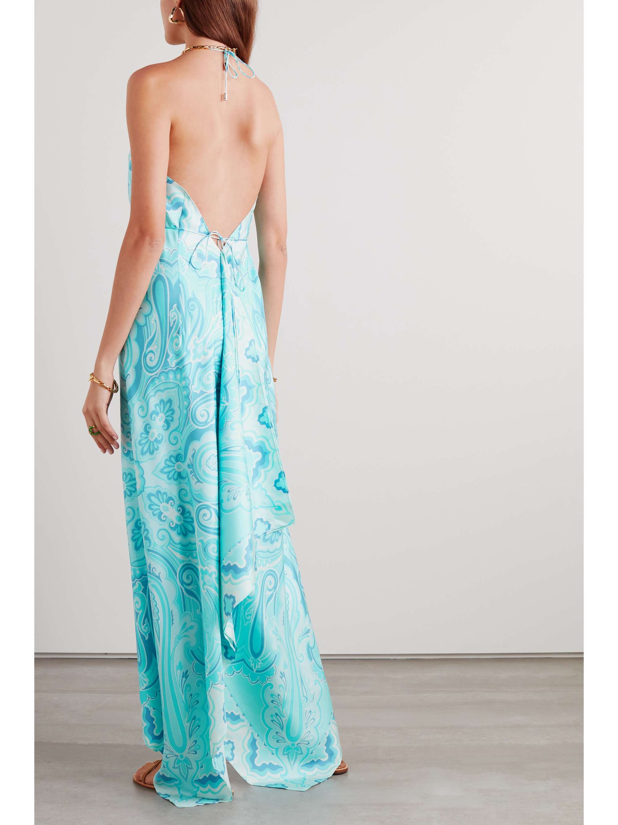 ETRO Asymmetric open-back paisley-print faille maxi dress