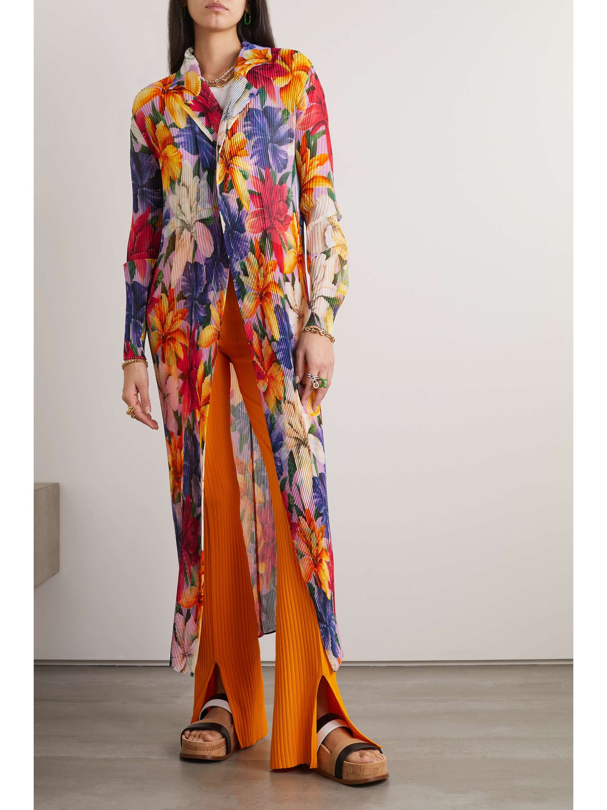 ETRO Floral-print plissé-gauze coat