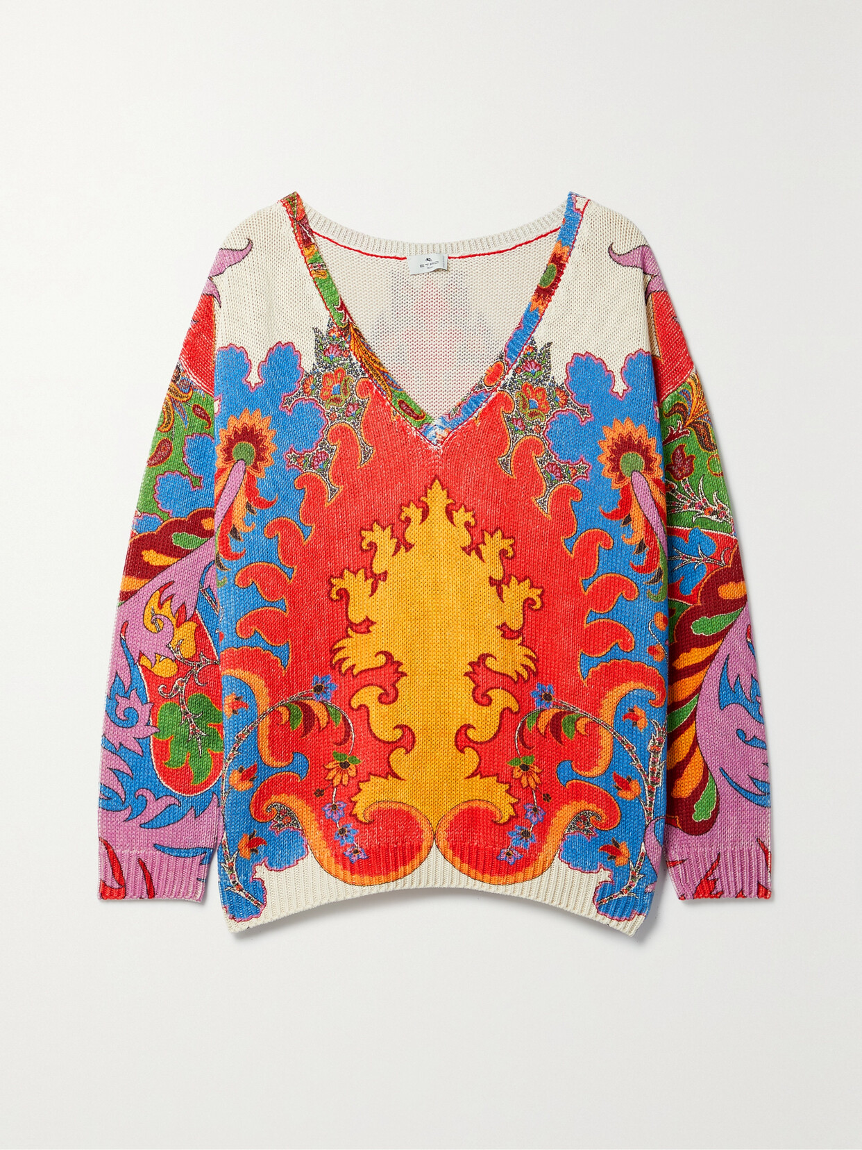 Etro - Printed Silk And Linen-blend Sweater - Red