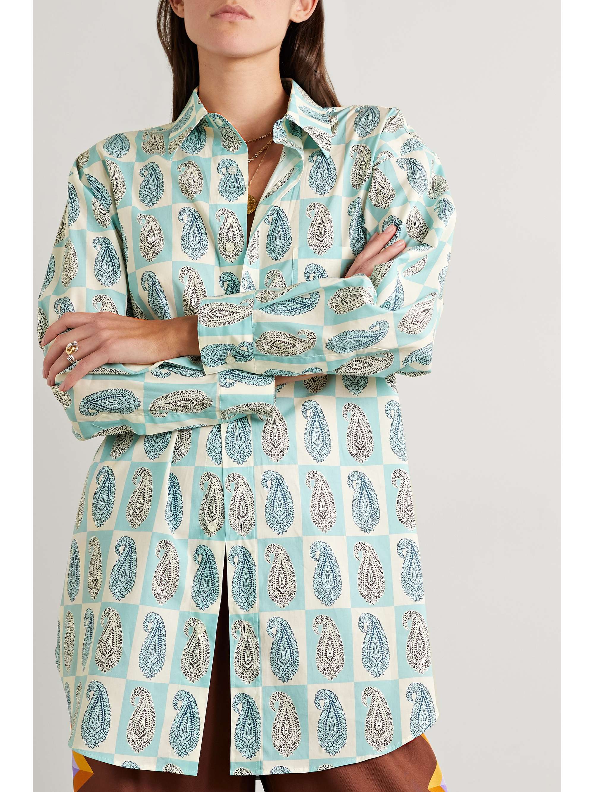 ETRO Printed cotton-blend poplin shirt
