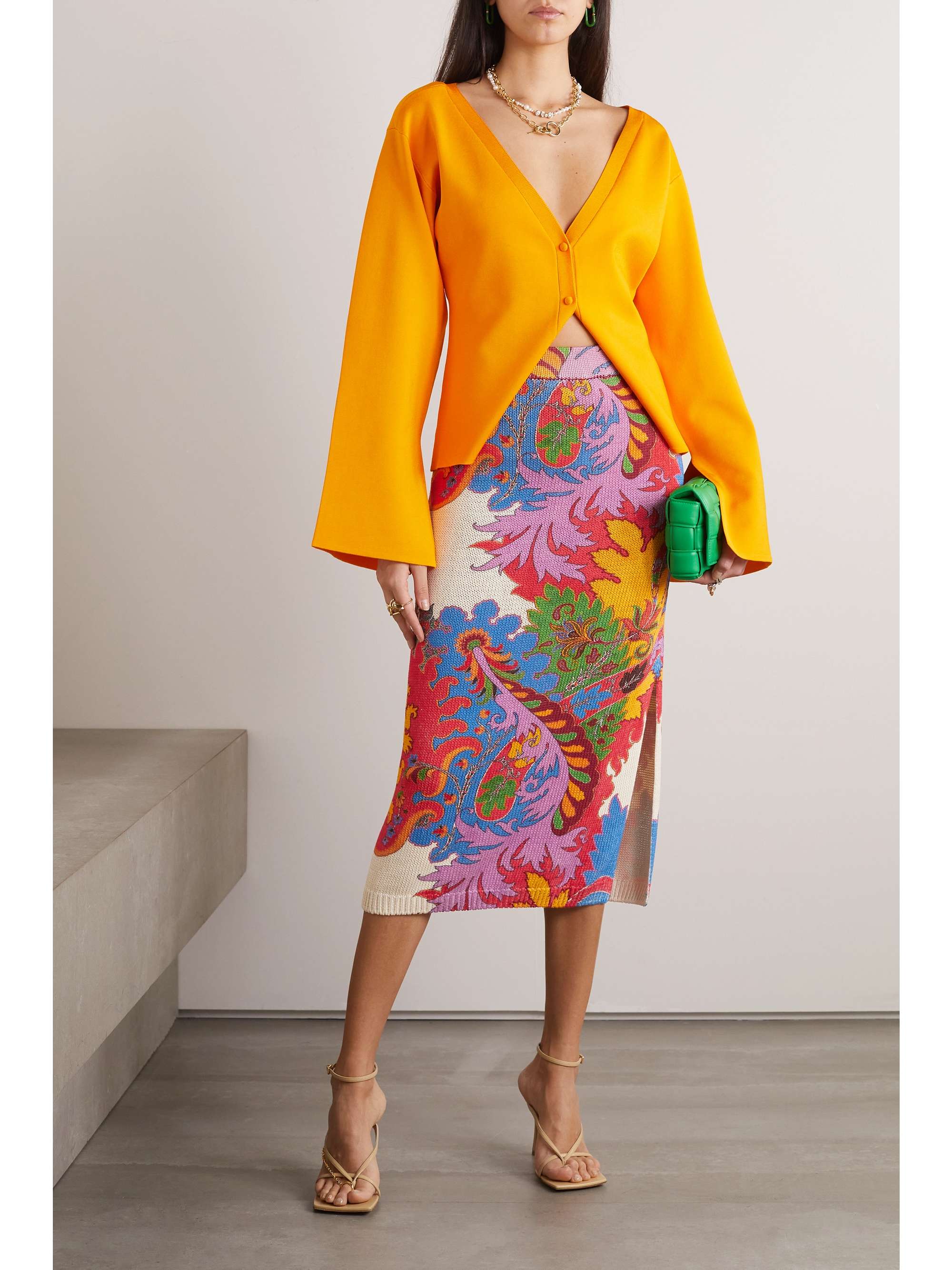 ETRO Paisley-print silk and linen-blend jersey midi skirt