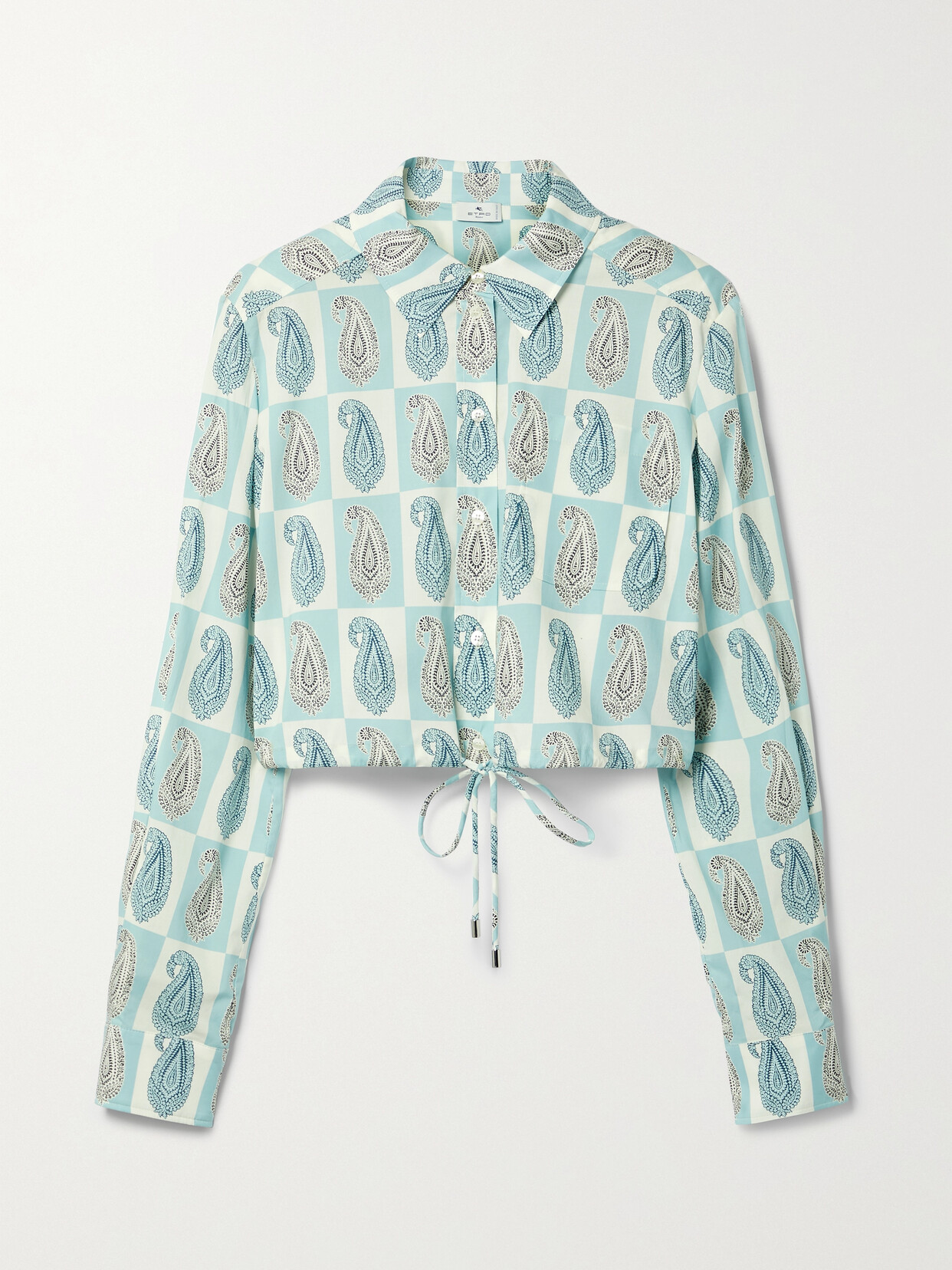 Etro - Cropped Printed Cotton-blend Poplin Shirt - Blue