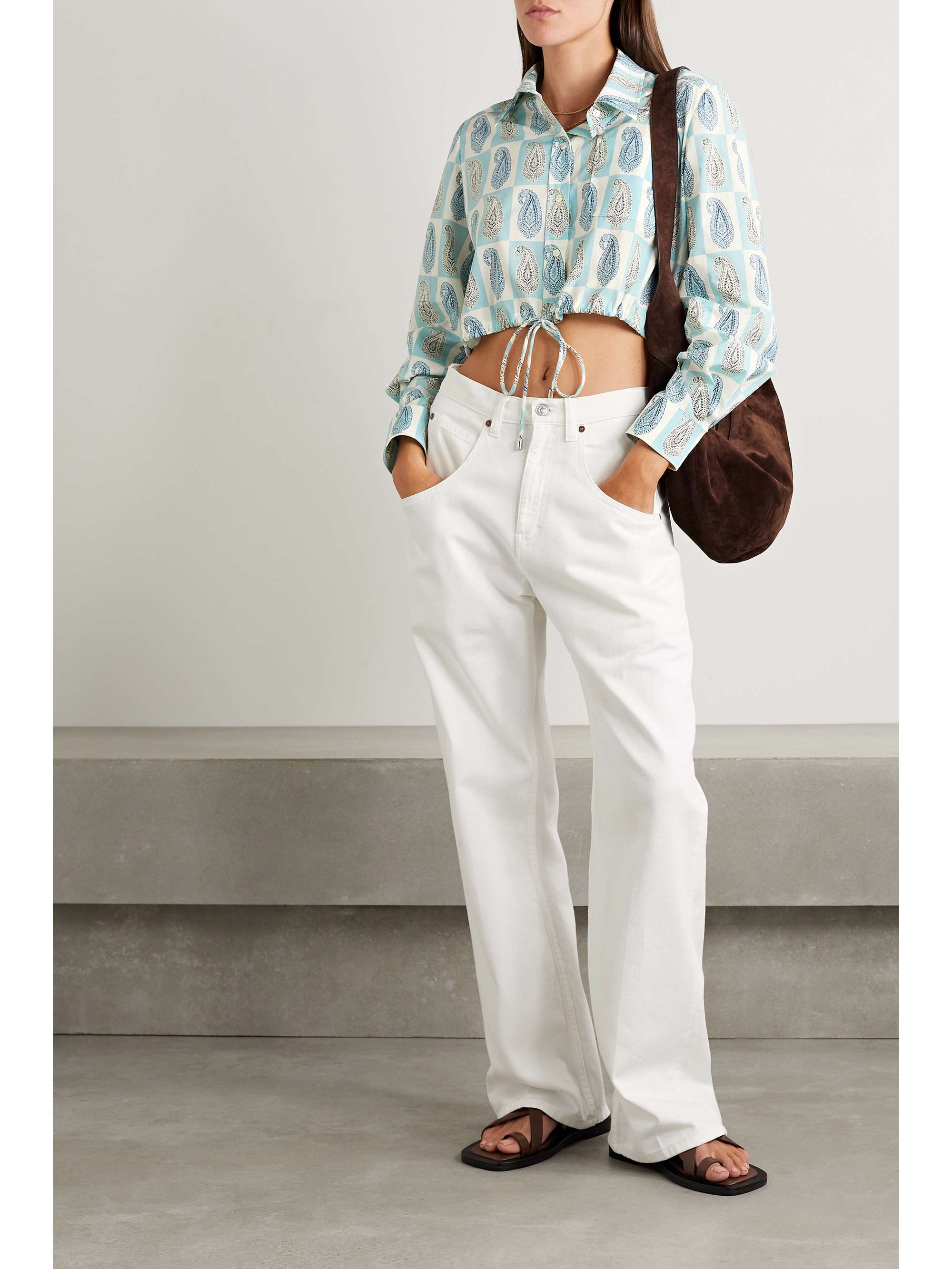 ETRO Cropped printed cotton-blend poplin shirt