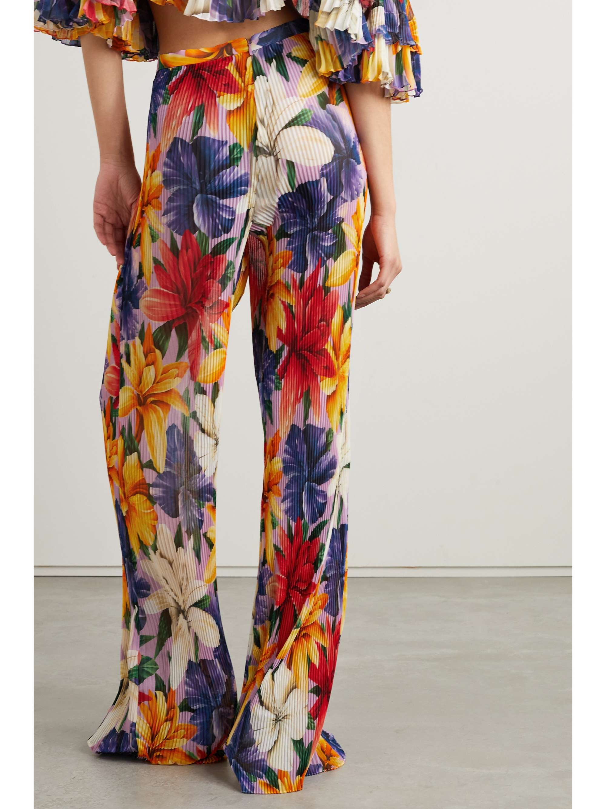 ETRO Floral-print plissé-chiffon straight-leg pants