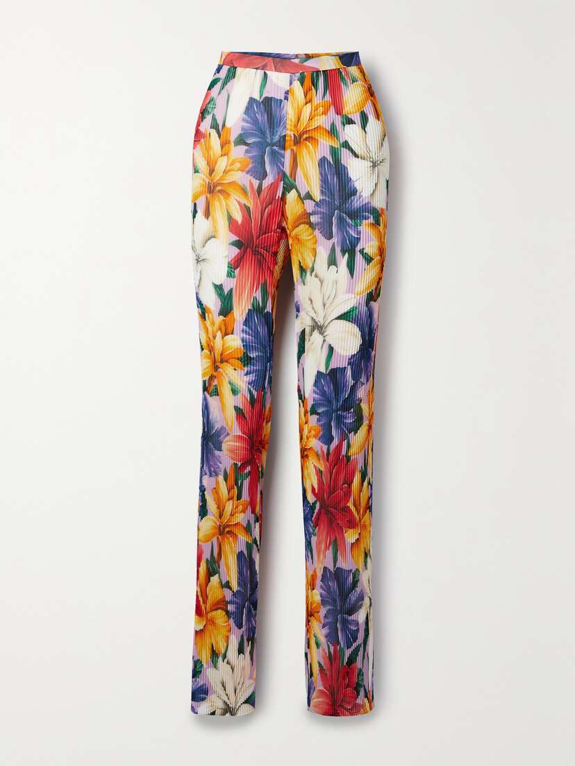 Etro Floral-print Plissé-chiffon Straight-leg Pants