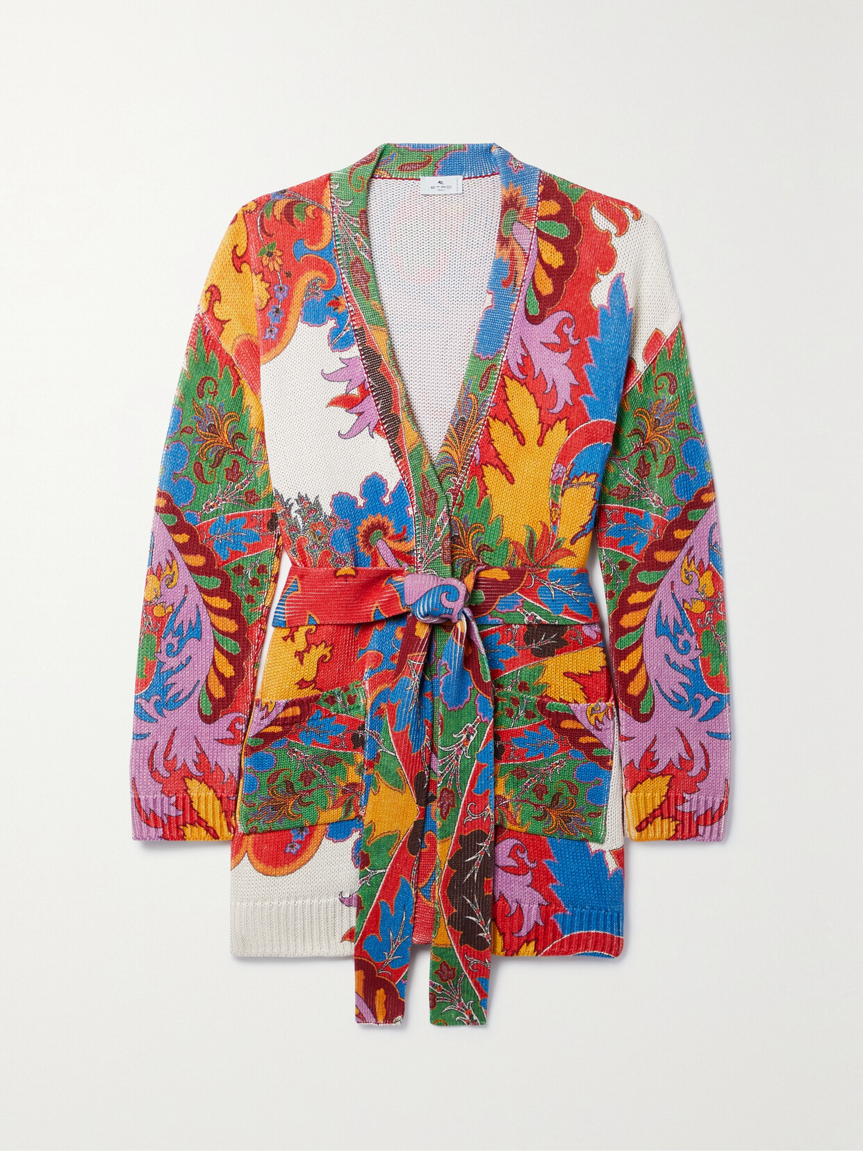 Etro - Belted Floral-print Silk And Linen-blend Cardigan - Blue